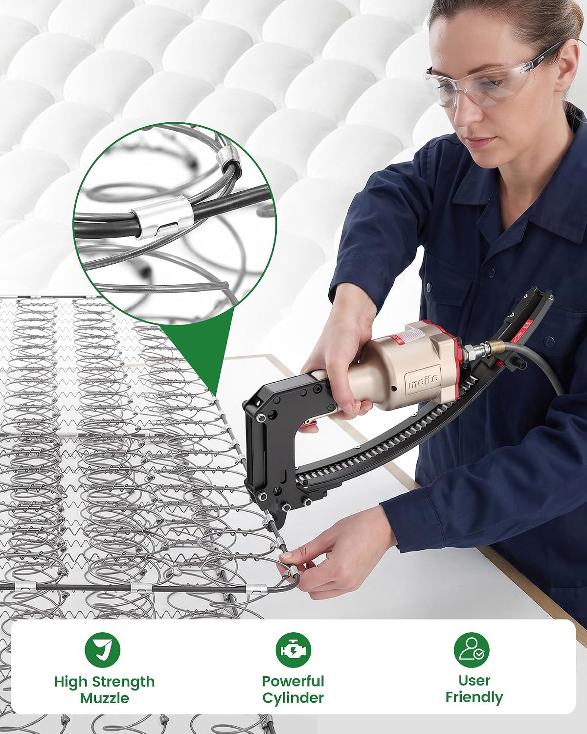 meite M66C Pneumatic Clinching Clipper 3/4 Inch Crown Clinch Clip Gun for Spring Mattress, Car Seats, Wire Cages