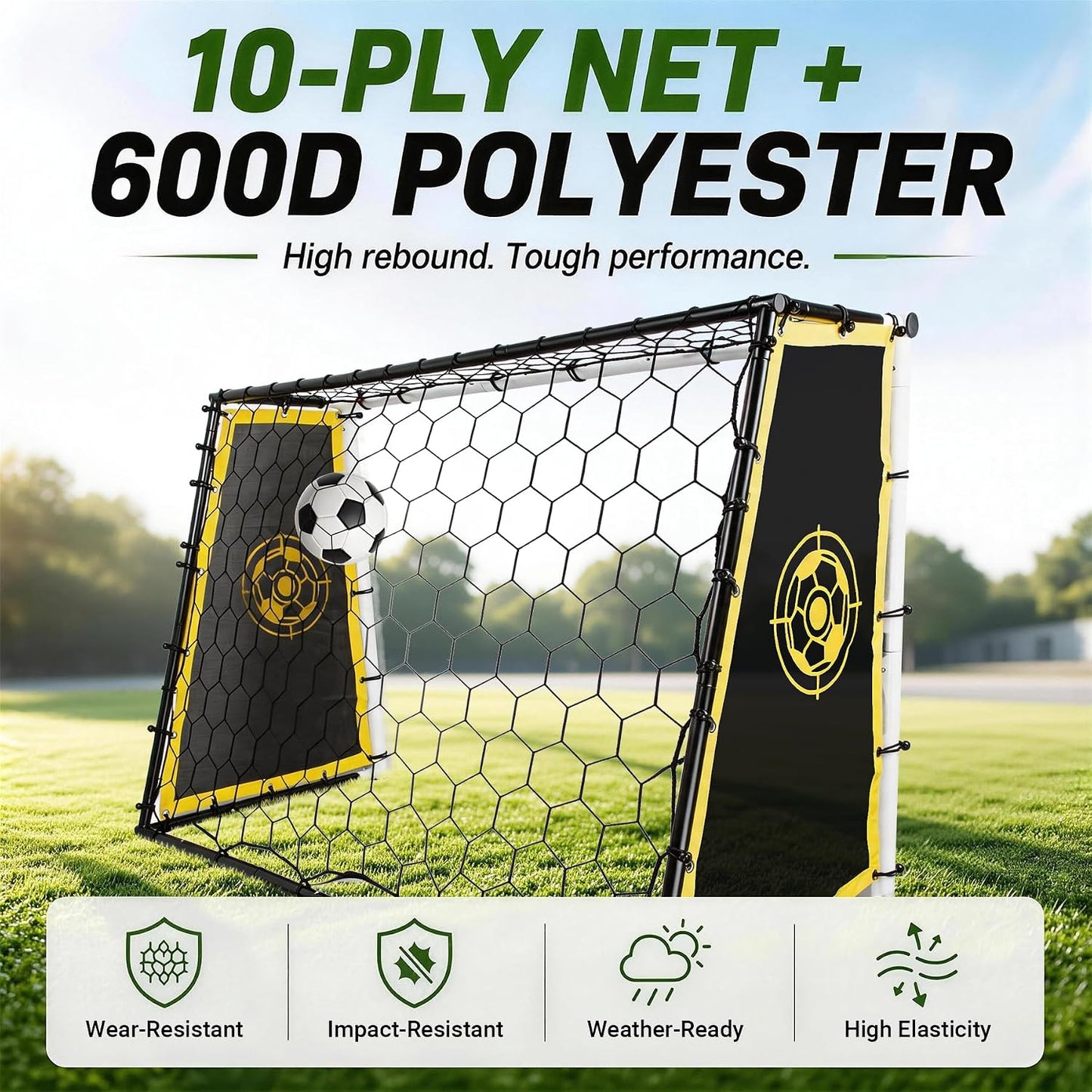 3-in-1 Soccer Goal & Soccer Rebounder, 6x4 ft/7x5 ft Soccer Net | Heavy-duty Steel Frame, 10-Ply Sturdy Net, Practice Shooting, Passing Accuracy & First-Touch Control for All Levels