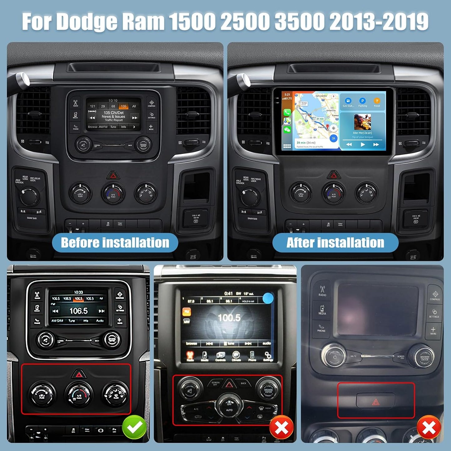 [4G+64G] Car Radio for Dodge Ram 1500 2500 3500 2013-2019 with Wireless CarPlay Android Auto,9” Touchscreen Android 15 Car Stereo with Mirror Link 5GWiFi/GPS,Bluetooth,FM/RDS SWC EQ+Backup Camera