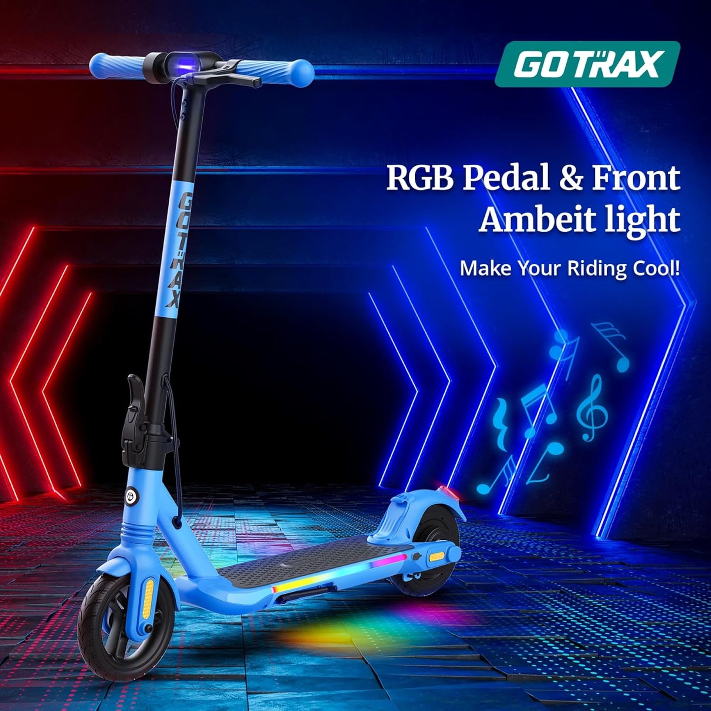 Gotrax Electric Scooter for Kids, Max 3/7 Miles 6/10 Mph, 5' /6' Solid Wheels with Flash Lights for Boys Girls Ages Over 6 Years Old (10Mph Black)