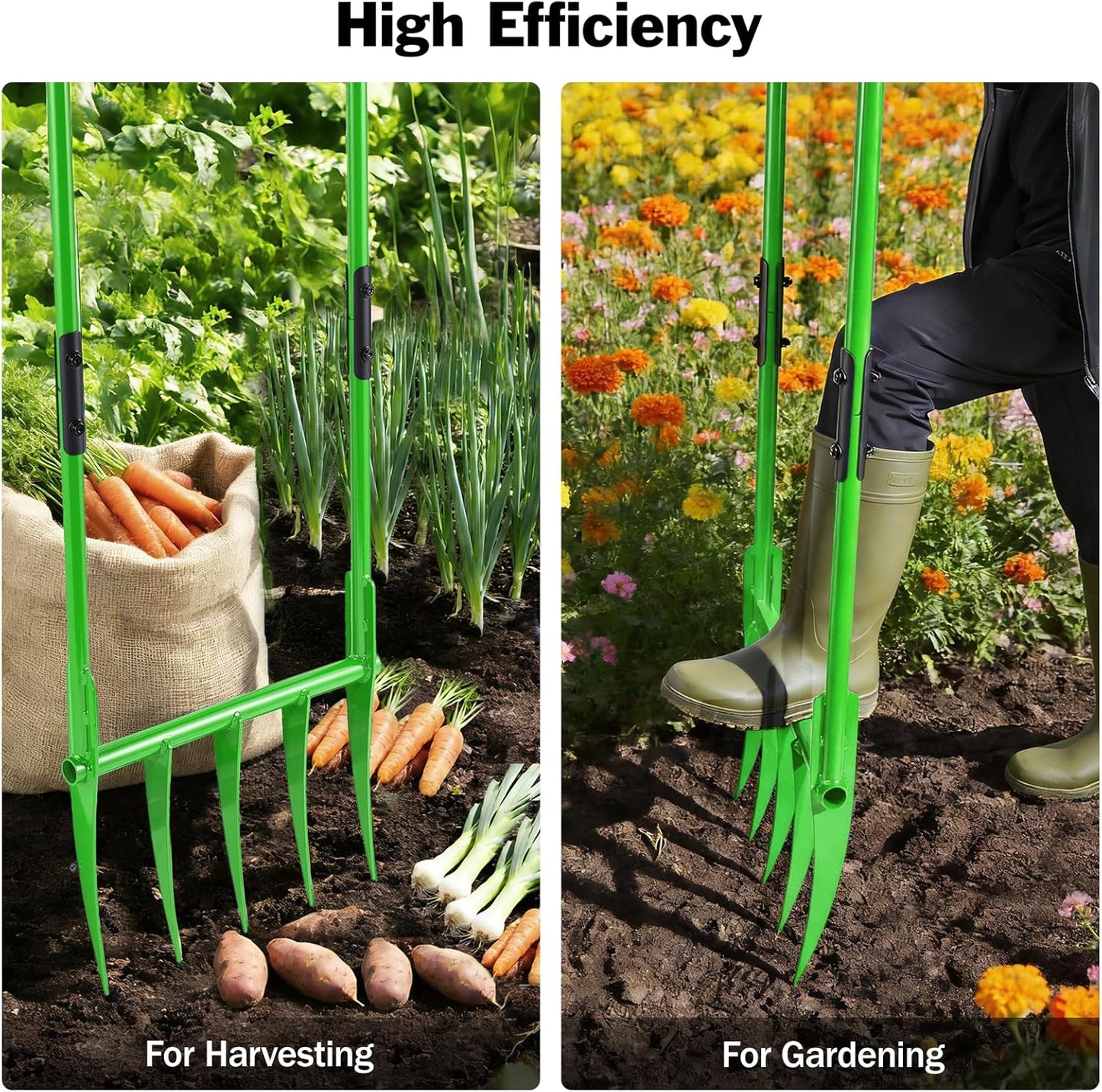 5 Tines All Steel Broadfork, 19" Broad Fork Garden Tool Heavy-Duty Digging Pitchfork, Non-Slip Grips & Detachable Design for Gardening, Farm Cultivation, and Soil Loosenin