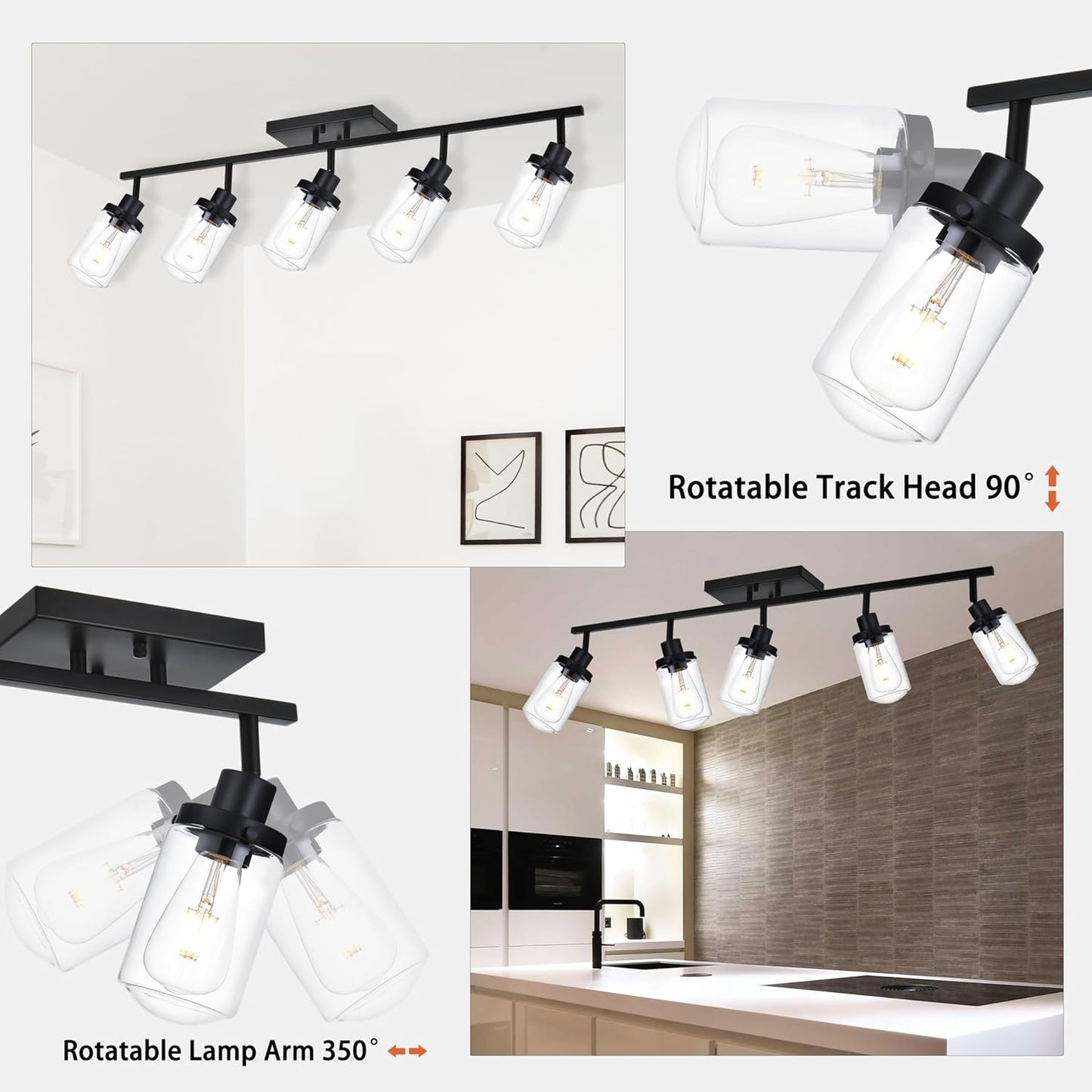 Vicotas Modern Matte Black 5 Lights Adjustable Track Lighting Kits Industrial Flush Mount Ceiling Spotlights Multi-Spot Ceiling Trac