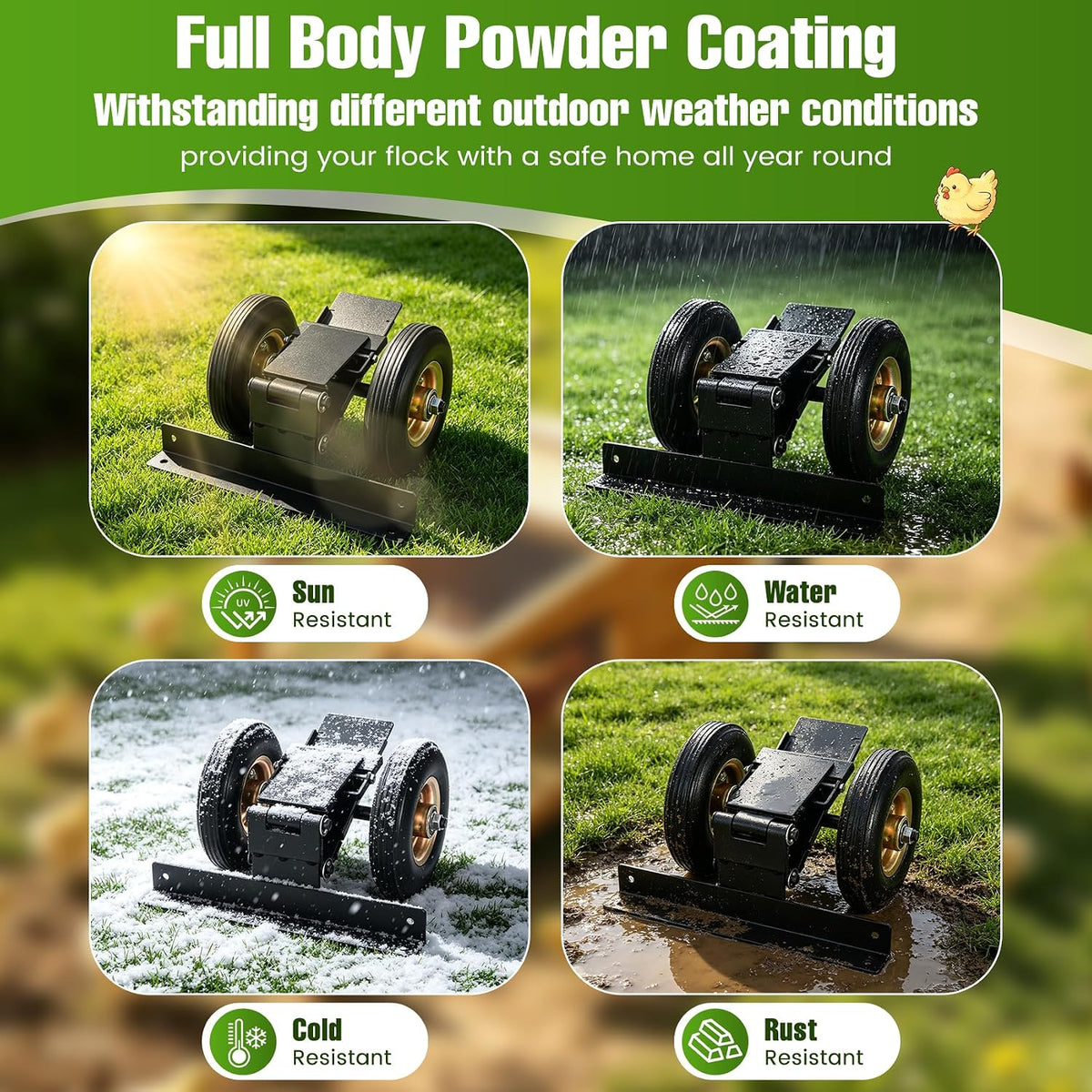 Chicken Coop Wheel Kit, Heavy Duty Chicken Tractor Wheels with Lift System
