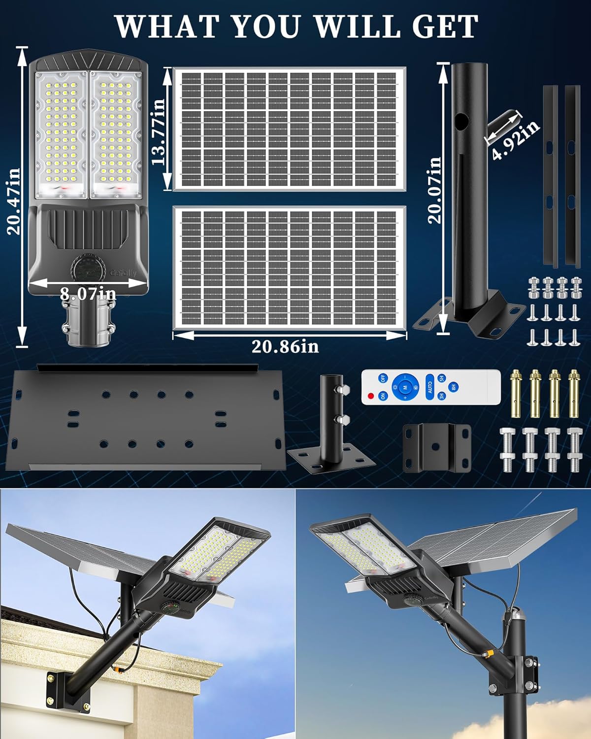 SL-7000W Solar Street Lights Outdoor, 600000LM Commercial Parking Lot Light Dusk to Dawn IP67 Waterproof 6500K Solar Security Flood Lights with Motio