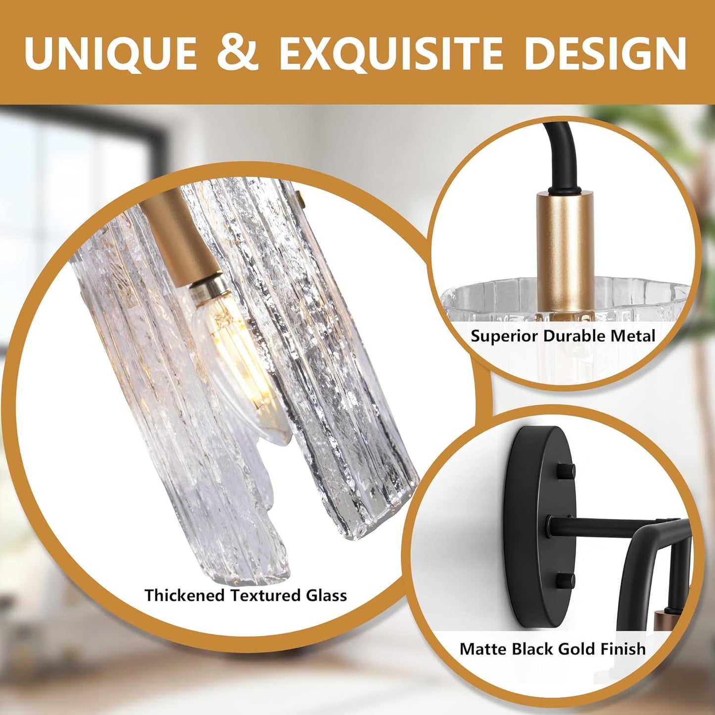 3-Light Glass Bathroom Vanity Lights Over Mirror, Black and Gold Bathroom Light Fixture with Clear Glass Shade, Modern Bathroom Wall Sconce Lighting for Mirror, Living Room (E12)