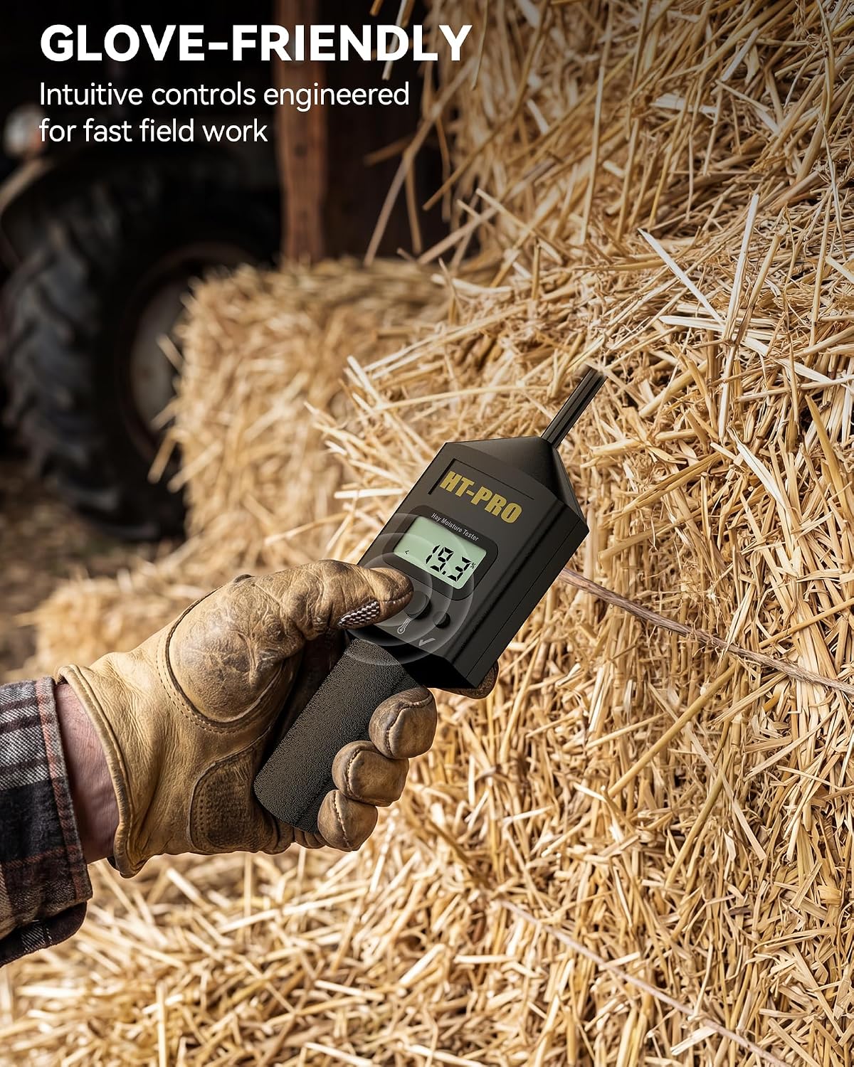 Hay Moisture Tester with 20" Reinforced Probe, Digital Hay Moisture Meter with Temperature Reading for Alfalfa, Hay Bales, Square and Round Bales, Carry Bag Included,Black