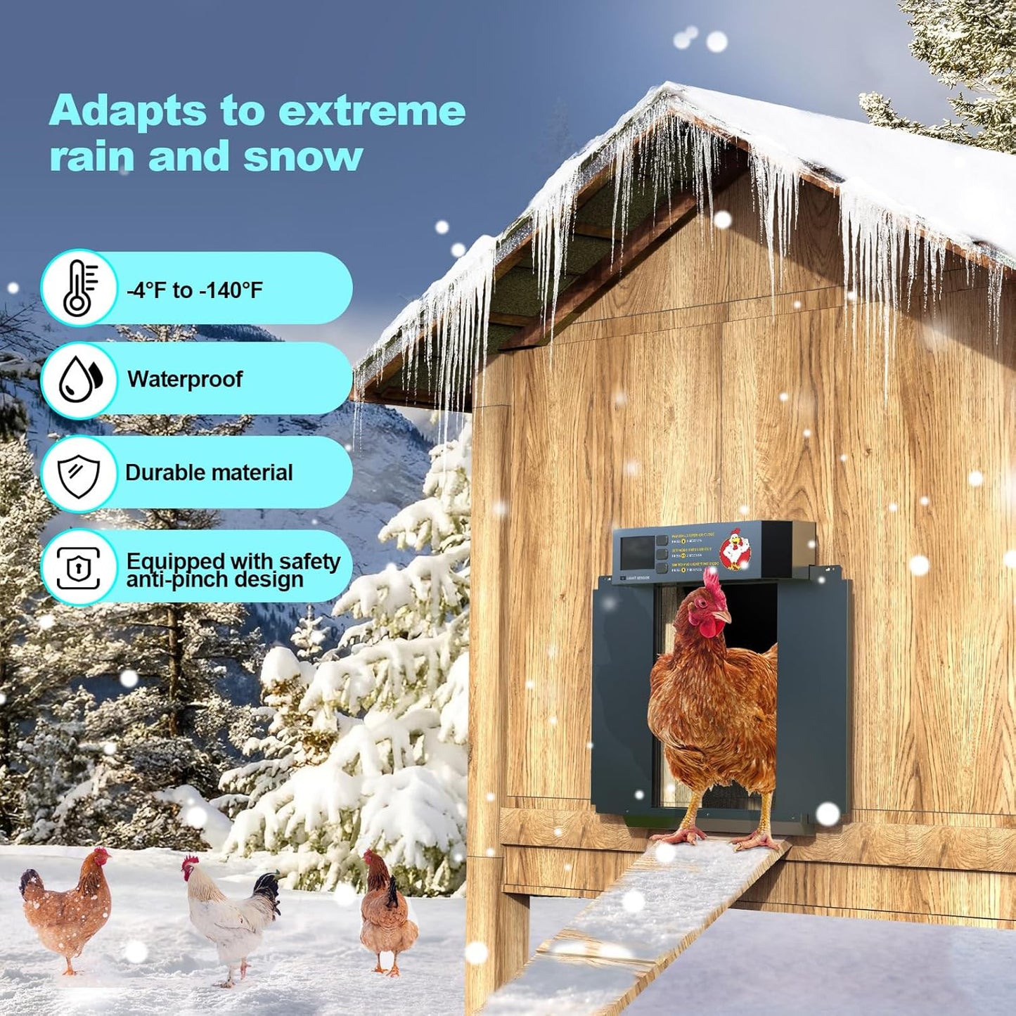 CKAIJHIEG Chicken Coop Door, Automatic Chicken Coop Door Opener, Large LCD Display with Timer & Light Sensor, Anti-Pinch Protection