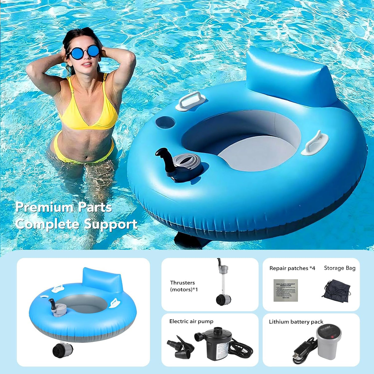 Motorized Pool Float, Rechargeable Motorized Floats with Cup Holder – Single Motor Heavy Duty Electric Lounger Raft for Adults & Kids, Pool, Lake & Party Use