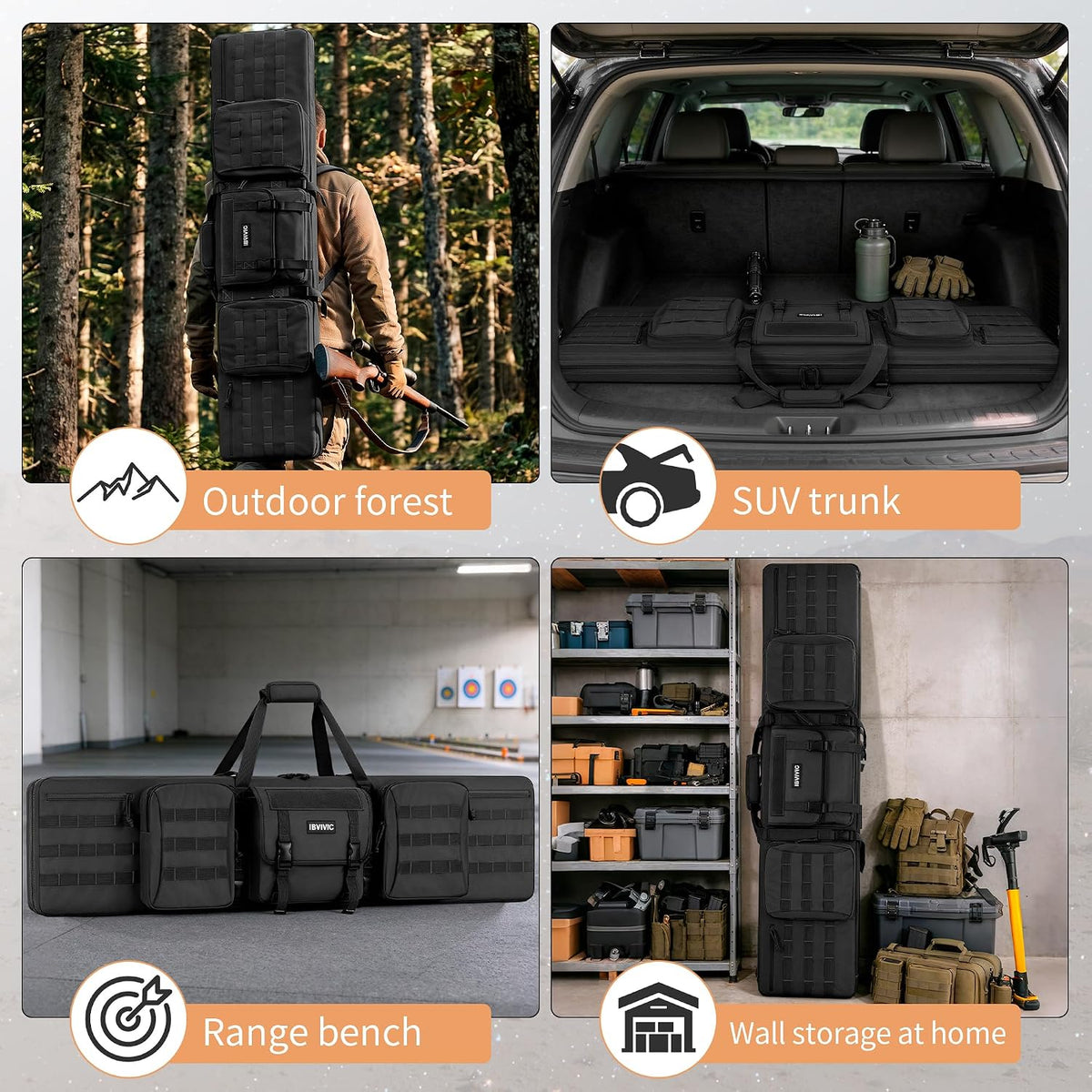 Double Rifle Case Gun Bag, Black 51" x 12" Double Rifle Case