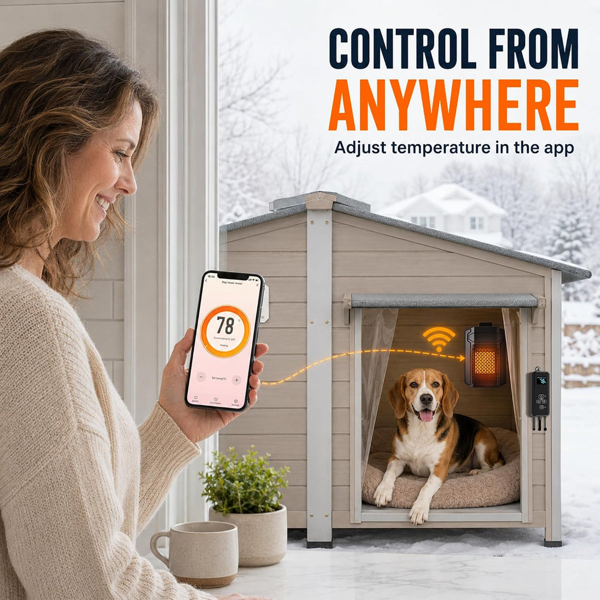 Outdoor Pet House Heater 500W - Kiroto WiFi APP Controlled Dog House Heater with Thermostat & Timer,Suitable for Winter Outdoor Heating of Outside Doghouses, Cat Beds and Chicken Coops