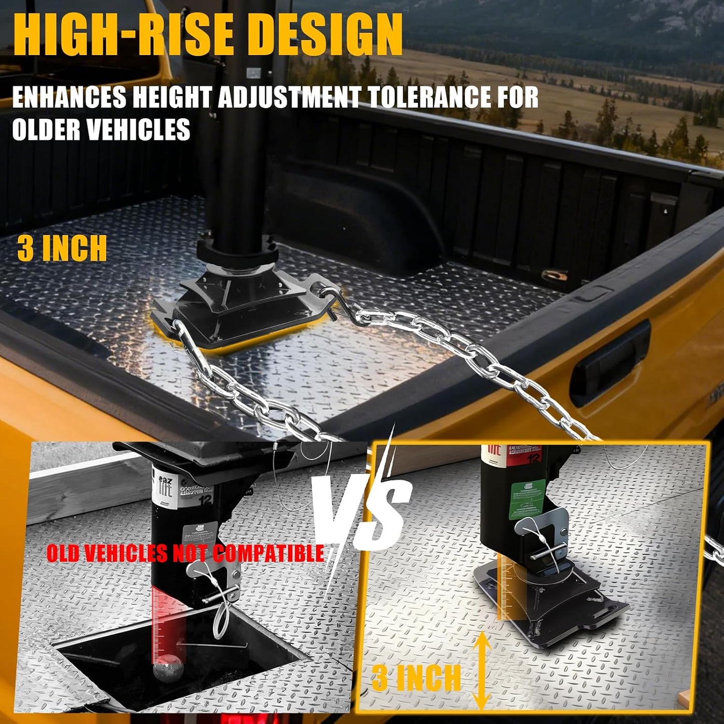 3” Lift 2-5/16" Gooseneck Ball Hitch (Reinforced Base/Ribs), Replace#GNXA2000, 4pcs Anti-tilt PU Washers, Built-in 5th Wheel Lock Holes, Black Matte, 38000lbs 3.0 Inch Lift