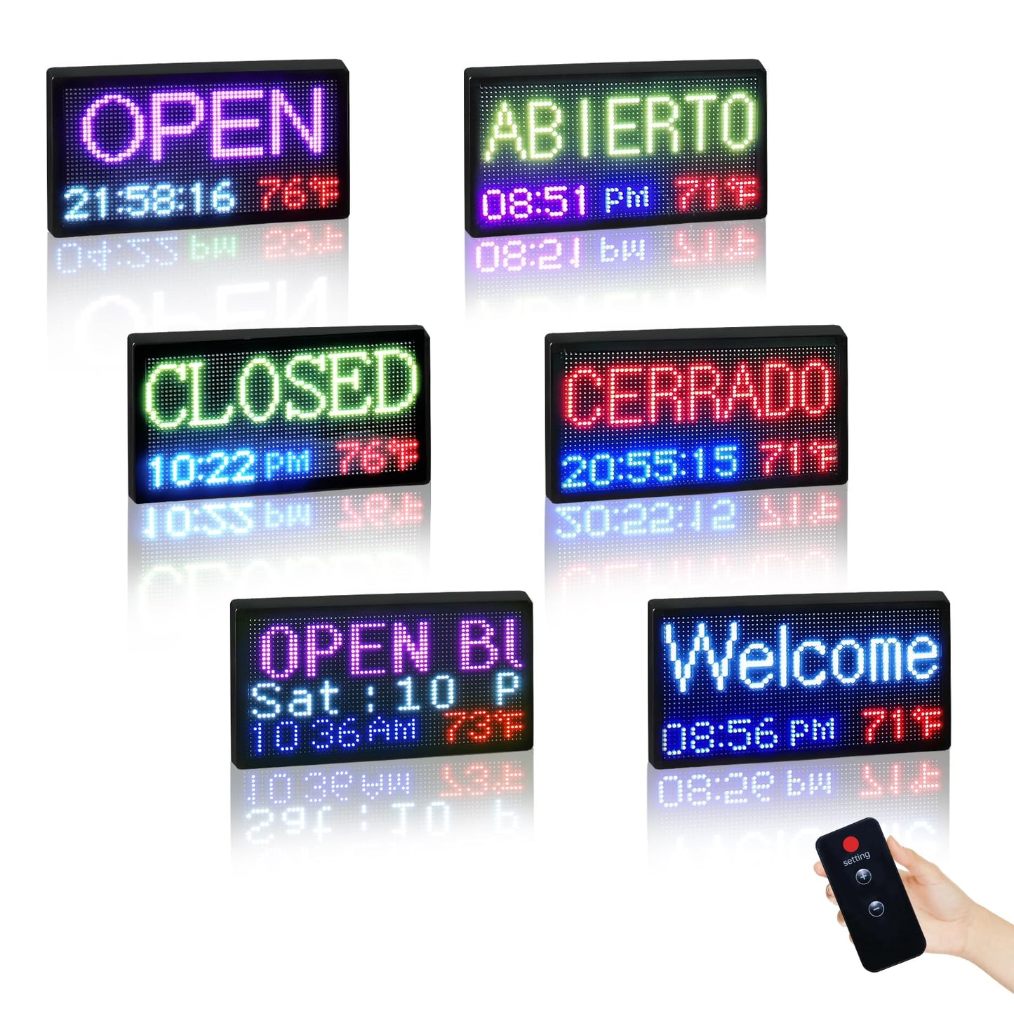 LED Open Closed Sign for Business, 20"x11" Waterproof Outdoor Store Sign with Time, Temperature & Business Hours Display | Remote Control, Auto-Dimming, Bilingual (Abierto/Cerrado) for Shop, Bar