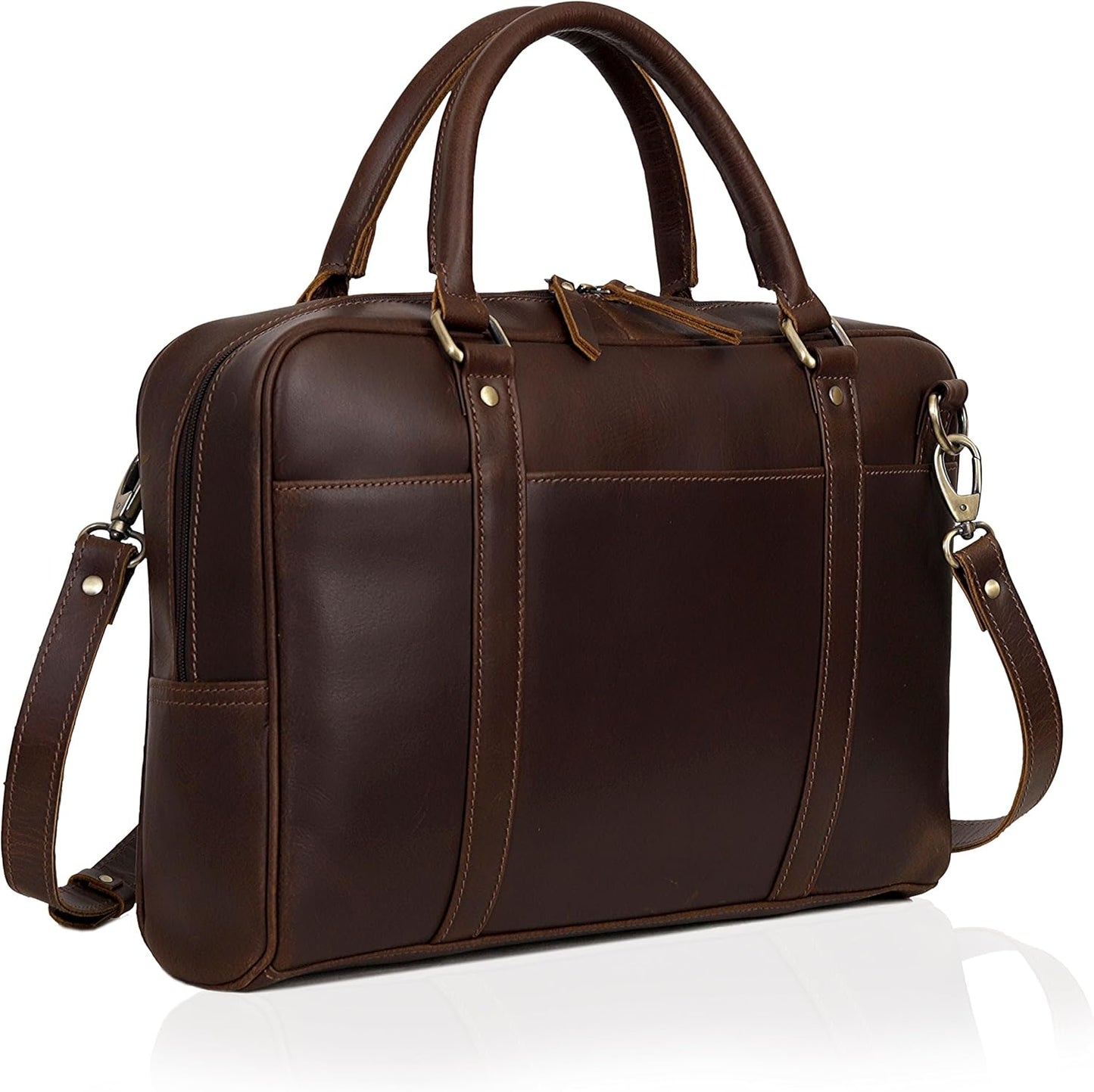 Leather Laptop Briefcase - Full Grain Cow Leather Computer Bag for Men and Women