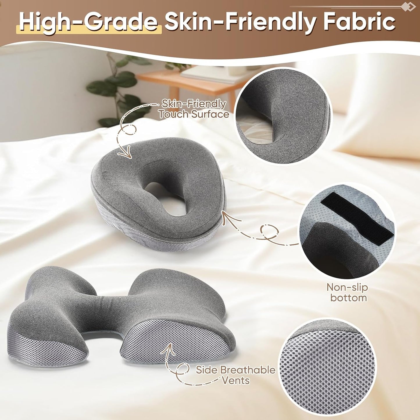 HVDI Massage Headrest for Bed, Height-Adjustable Bed Massage Head Holder, Home Massage Kit, Face Down Pillow After Eye Surgery, Includes Headrest, Chest Cushion, and Armrest Pads