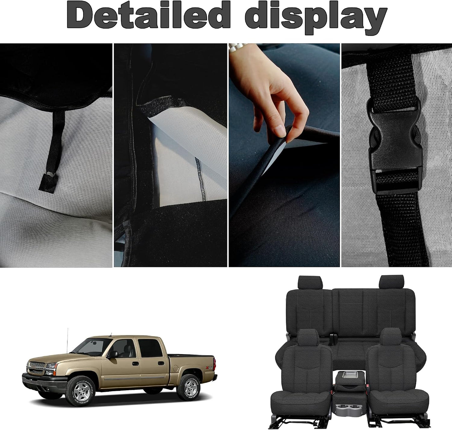 Seat Covers for Chevy Silverado & GMC Sierra 1500 1999 2000 2001 2002 2003 2004 2005 2006 Fabric Products Protector Interior Accessories，Waterproof & Machine Washable-Black (Full)