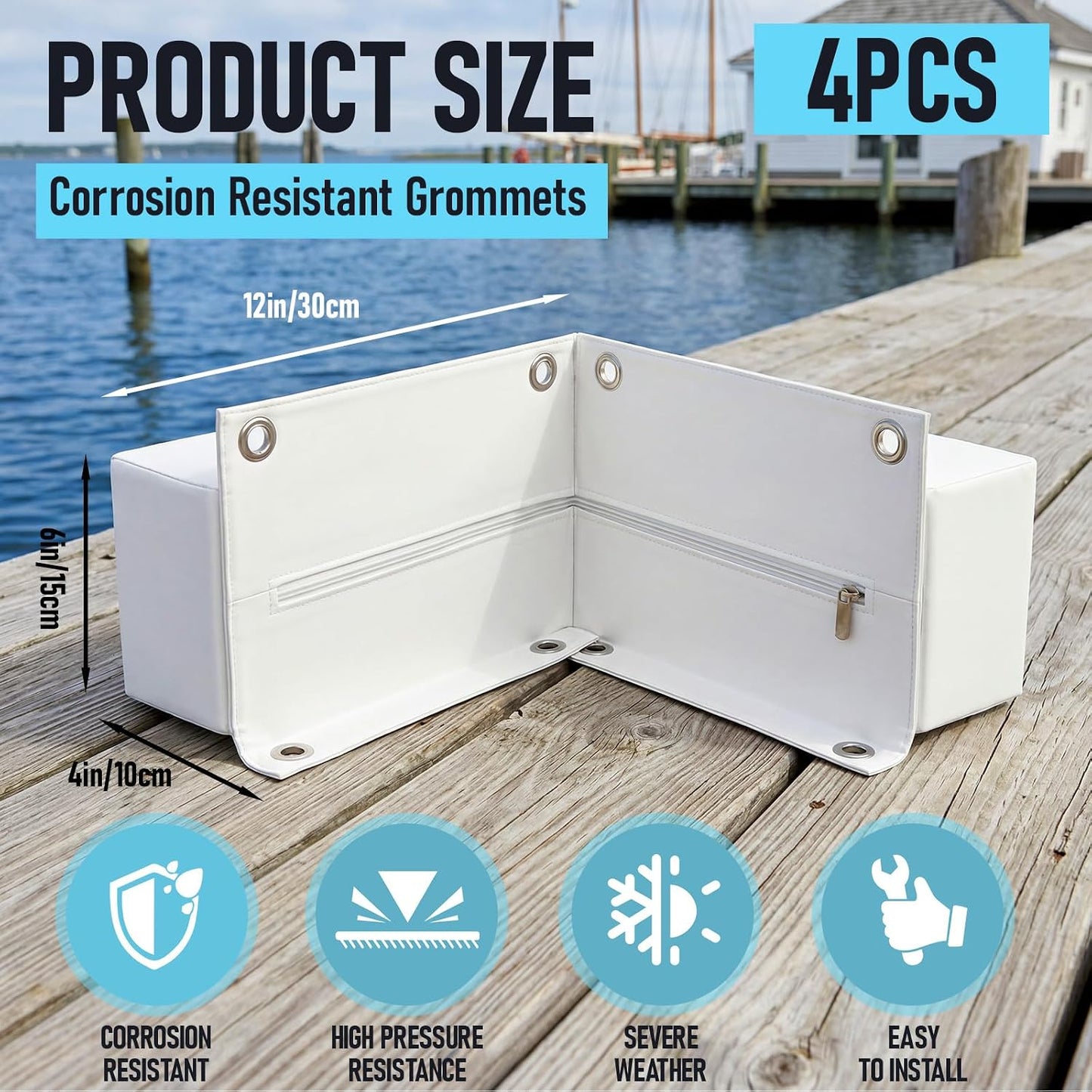 Marsui 4 Pack Corner Dock Bumpers with Nylon Cable Ties, Boat Dock Bumpers
