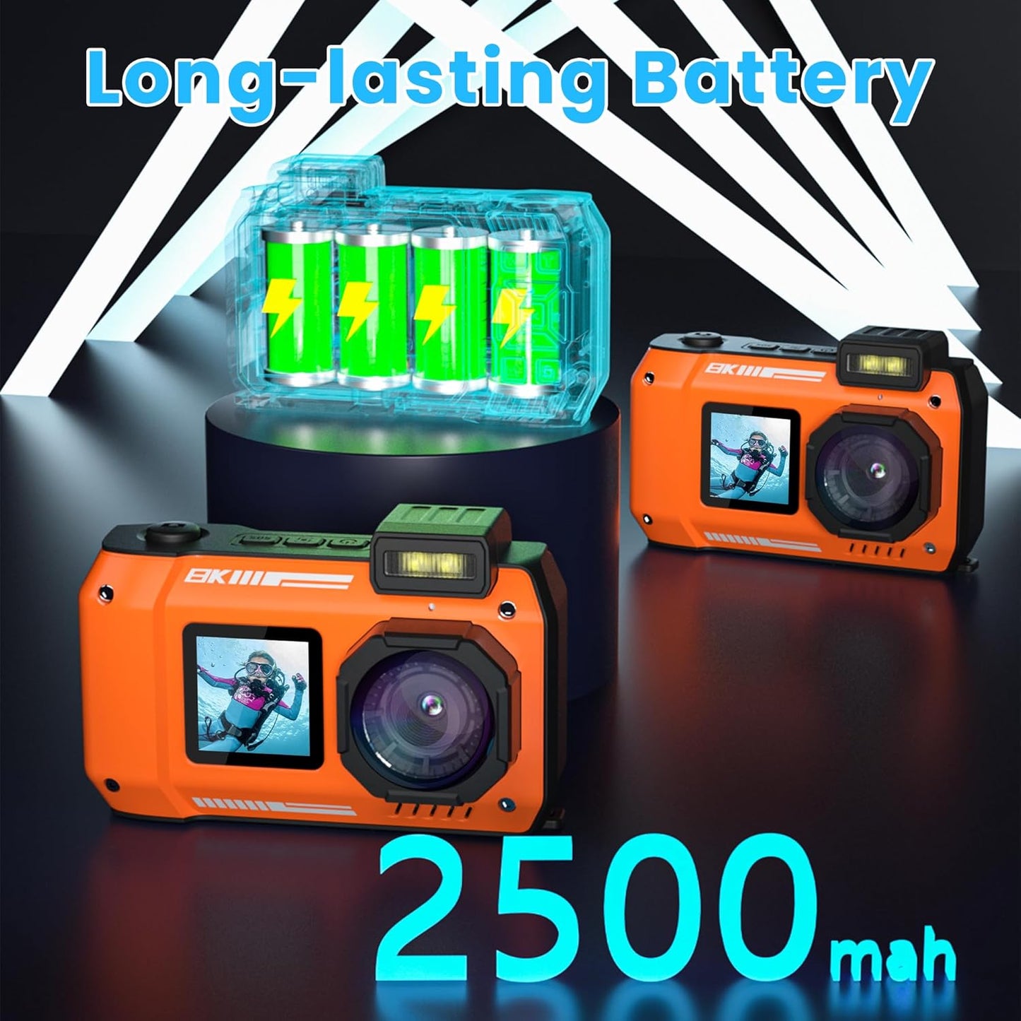 8K 70MP Digital Camera with 64G Card 33FT Underwater Camera Waterproof Camera Rugged Dustproof Shockproof for Snorkeling 18X Zoom Autofocus Selfie