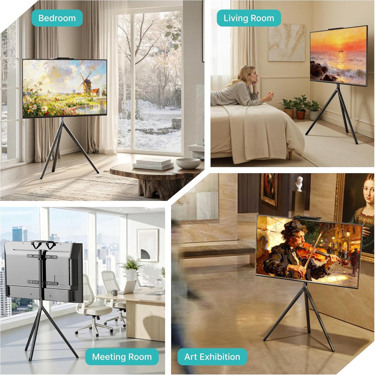 Tripod TV Stands for 45-65 inch TV up to 88 lbs with Shelf, Swivel and Height Adjustable Tall Easel TV Stand for Samsung, LG TVs —VESA Required Max 400 * 400 mm