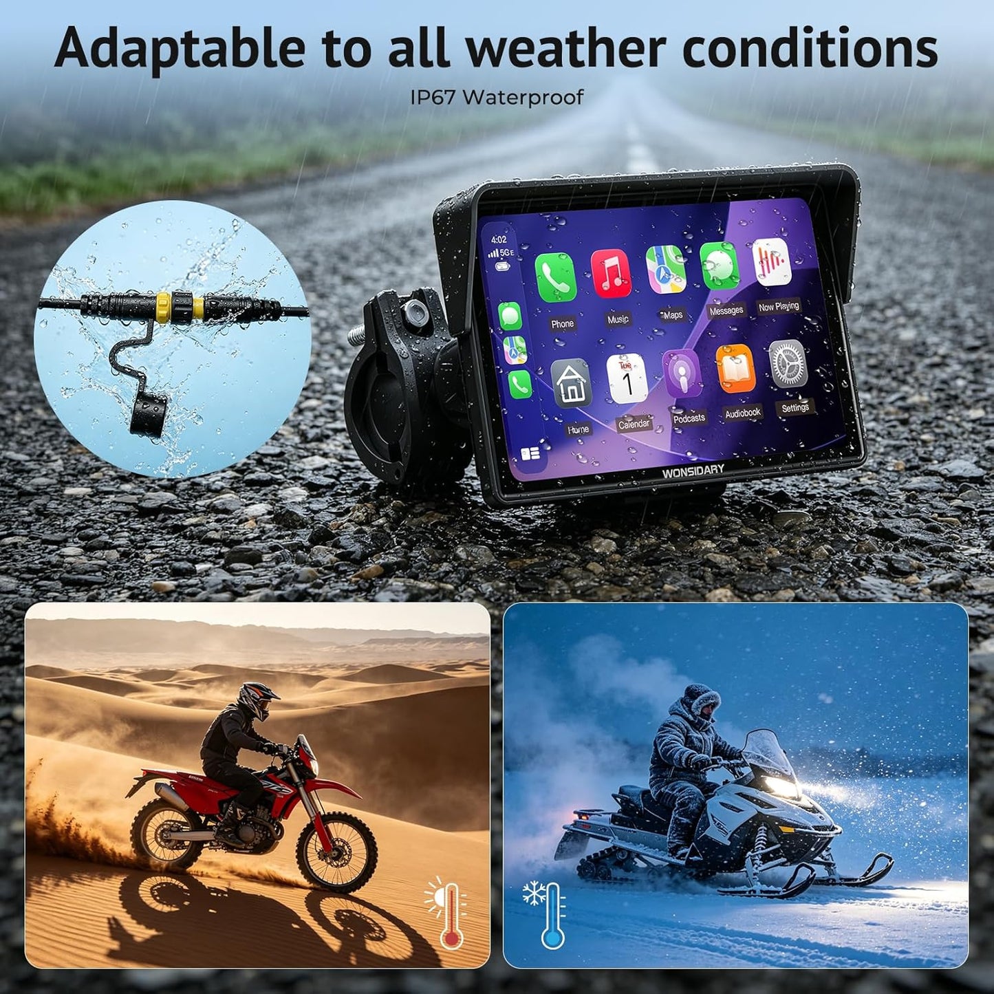5" Compact Wireless Motorcycle CarPlay & Android Auto with TPMS Screen,IP67 Waterproof IPS Touchscreen,Voice Control, Dual Bluetooth Audio,USB/Acc Power Motorcycle GPS Display for Riding 5 Inch