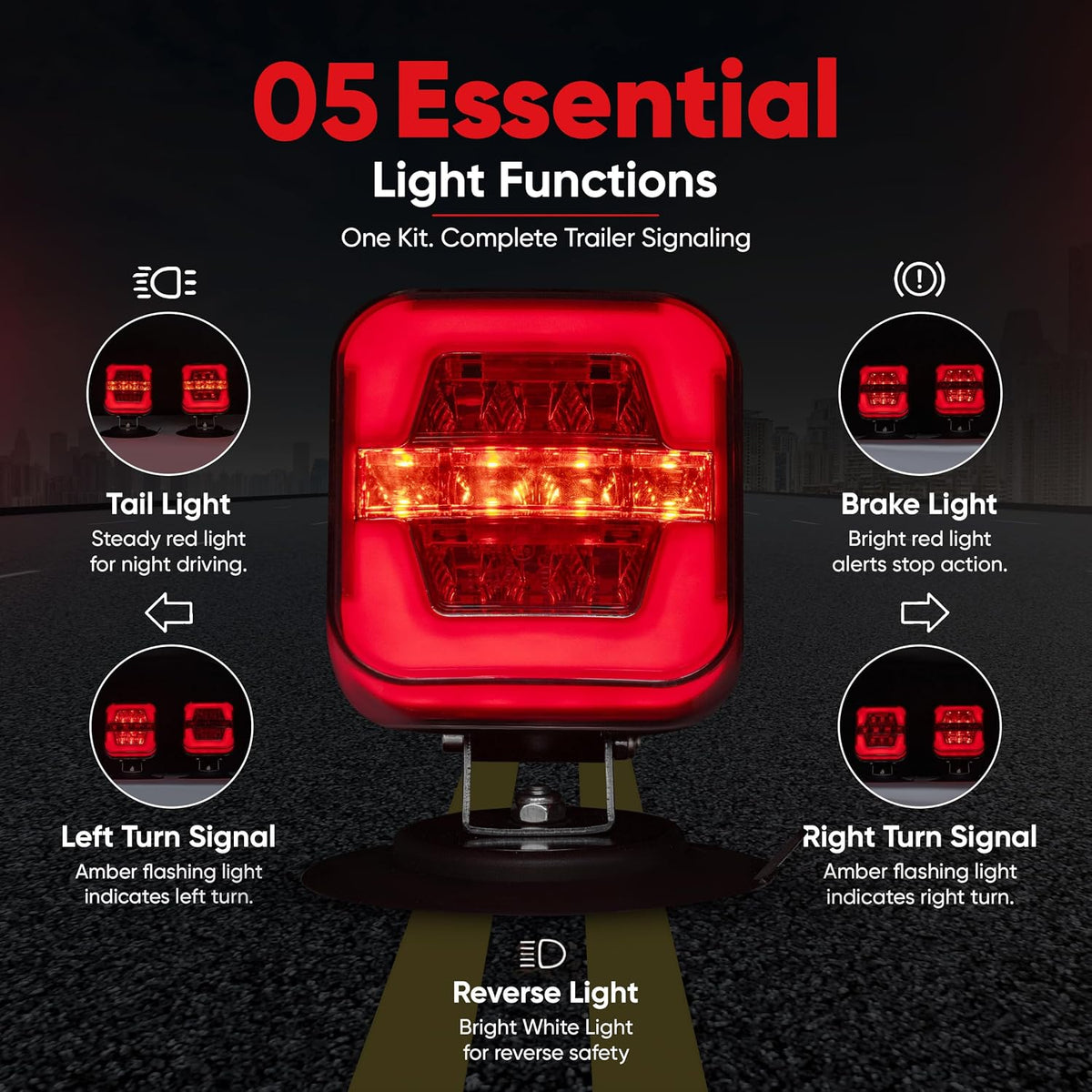 Wireless Magnetic Trailer Lights, Rechargeable USB-C Tow Light Kit 2 Mounting Options | 30s Magnetic Mount | 100ft Stable Range | USB-C 9H Runtime | IP67 Waterproof | 5 Light Functions