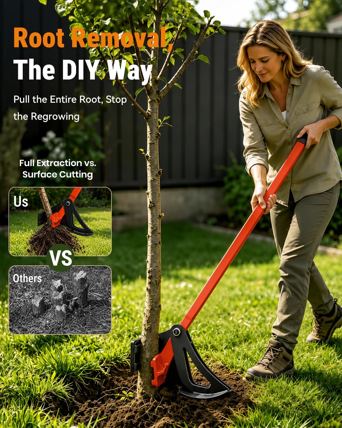 48" Heavy-Duty Root Puller – Instantly Uproots Trees & Shrubs (Stems ¼–2.5") | No Assembly, Ready to Use | Ergonomic Leverage Design for Landscaping, Farm & Forestry Work, Red.