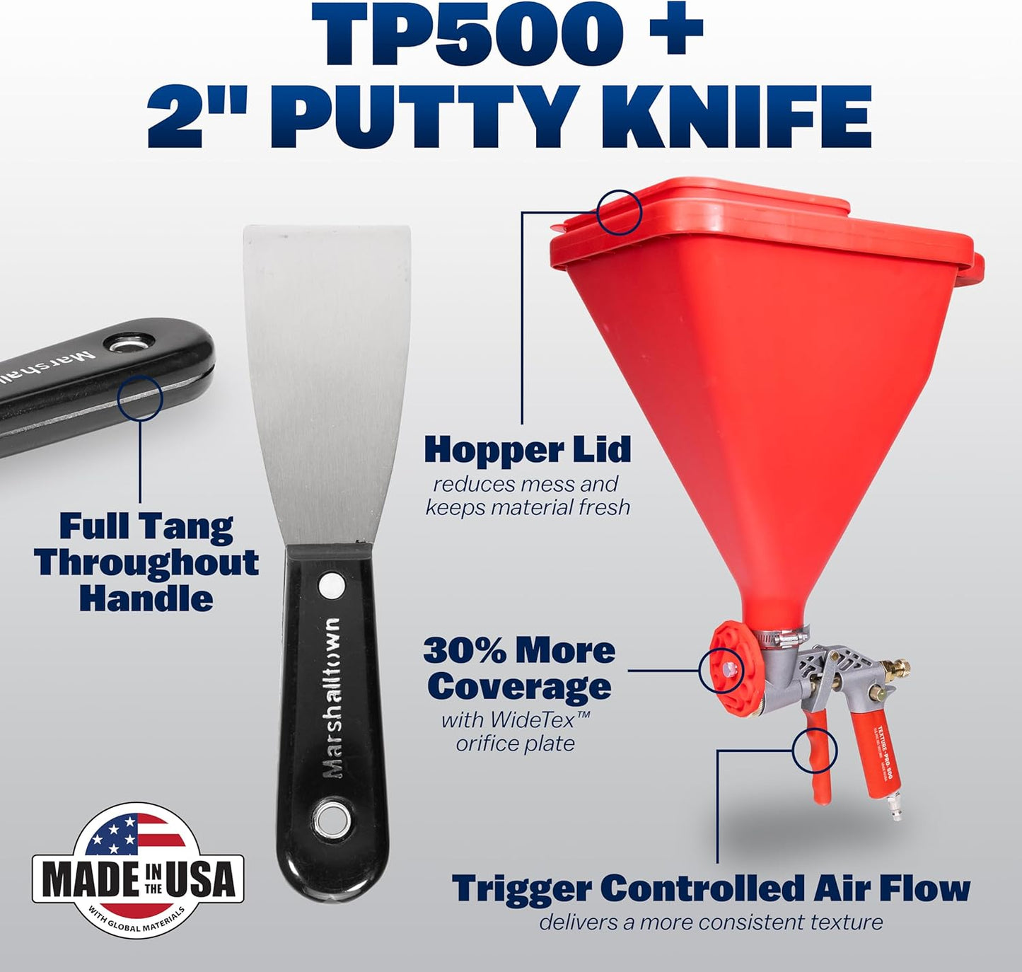WAL-Board Tools Texture Pro 500 Hopper Gun with Putty Knife, Assembled in USA, Complete Kit for Wall and Ceiling Texturing, with Air Control Valve, TP500 500 +