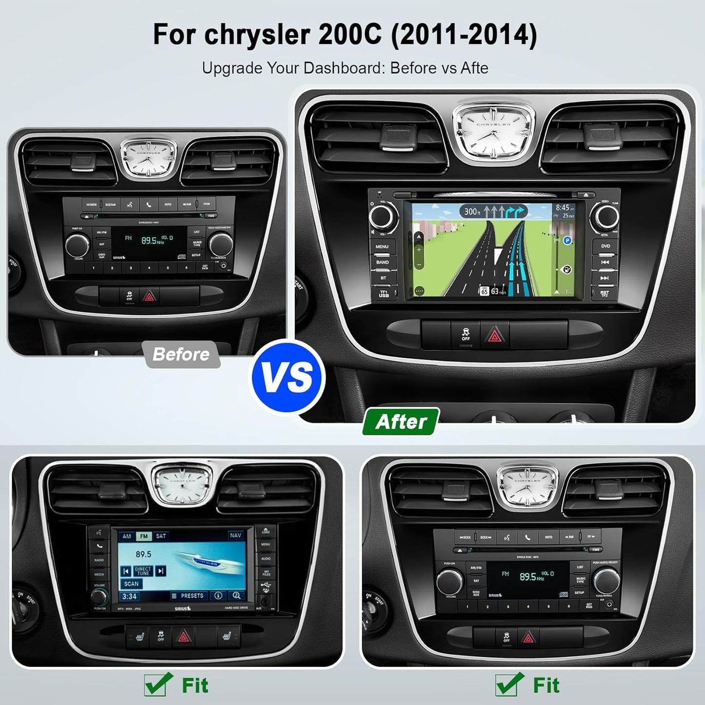 Car Radio Stereo with CD/DVD Player for Chrysler 200 200C (2011 2012 2013 2014),7 Inch QLED Touchscreen Head Unit with CarPlay & Android Auto,Bluetooth & GPS Navigation,Backup Camera& FM/AM Radio For Chrysler 200&200C 2011-2014