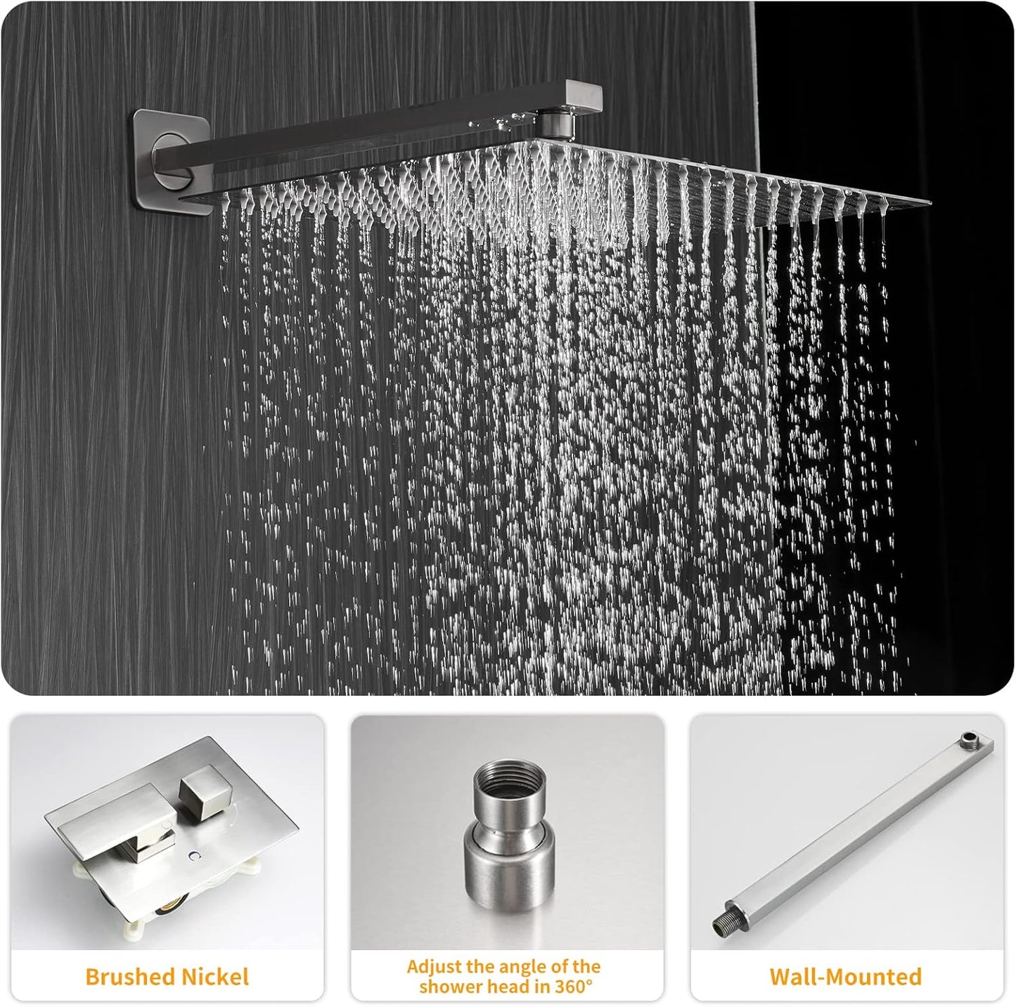 BESy 10 Inch Solid Brass Shower System Fixture High Pressure Mixer Shower Head and 2 in 1 Handheld Wall Mounted, Rainfall