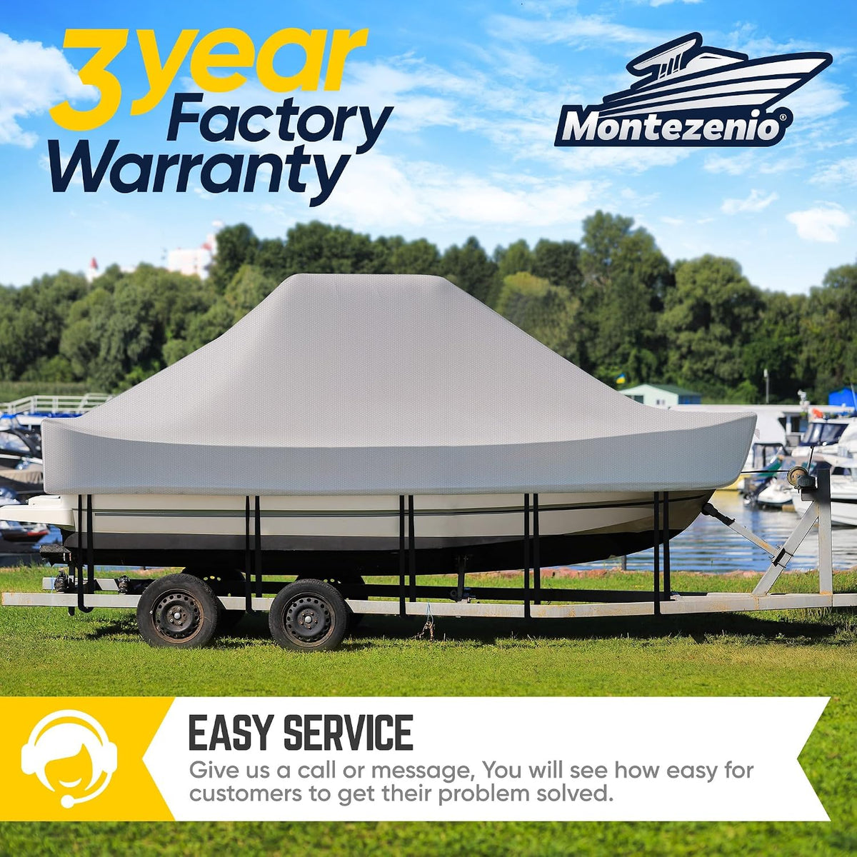 Tsukiko T-Top Boat Cover, 1200D Heavy Duty Marine Grade T Top Boat Covers Fits 22-24ft Long, Waterproof Center Console Boat Cover, Tear-Resistant Boat Storage Cover (16-18 FT)
