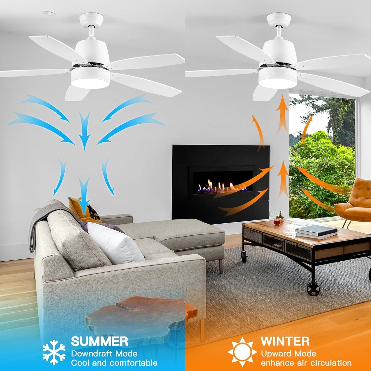 Ceiling Fan with Lights, 52 Inch White Ceiling Fan with Remote, Dimmable LED Light, Quiet Reversible Motor, 5 Blades Modern Ceiling Fan for Bedroom