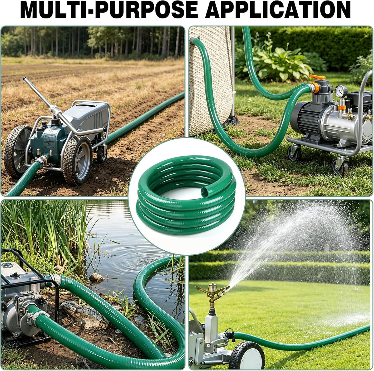 2 in x 25 ft PVC Suction Hose, 90 PSI Water Pump Hose for Water Transfer