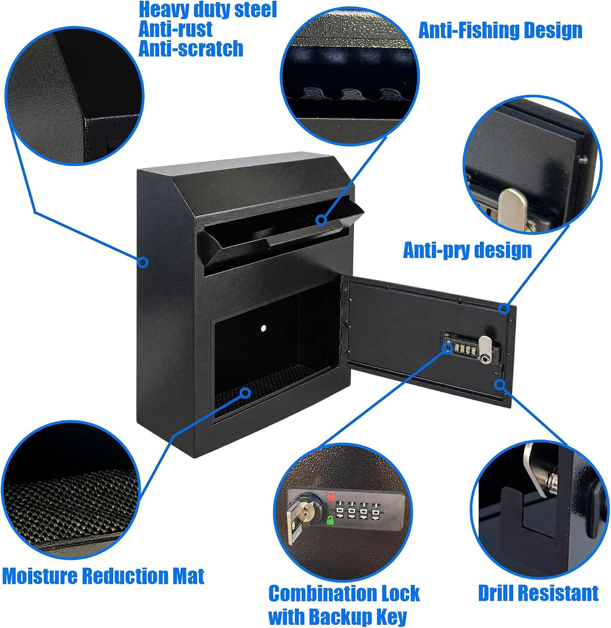 Anti-Fishing Key Drop Box with Combination Lock & Backup Key