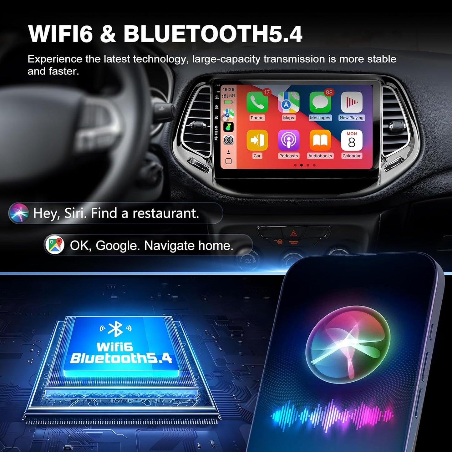 Car Radio Stereo for Jeep Compass 2017-2020,10" Android 13 Touchscreen Head Unit,Wireless CarPlay & Android Auto,GPS Navigation,HD Backup Camera,Mirror Link,WiFi 6,Bluetooth 5.4,FM,SWC 2Ram 64Rom