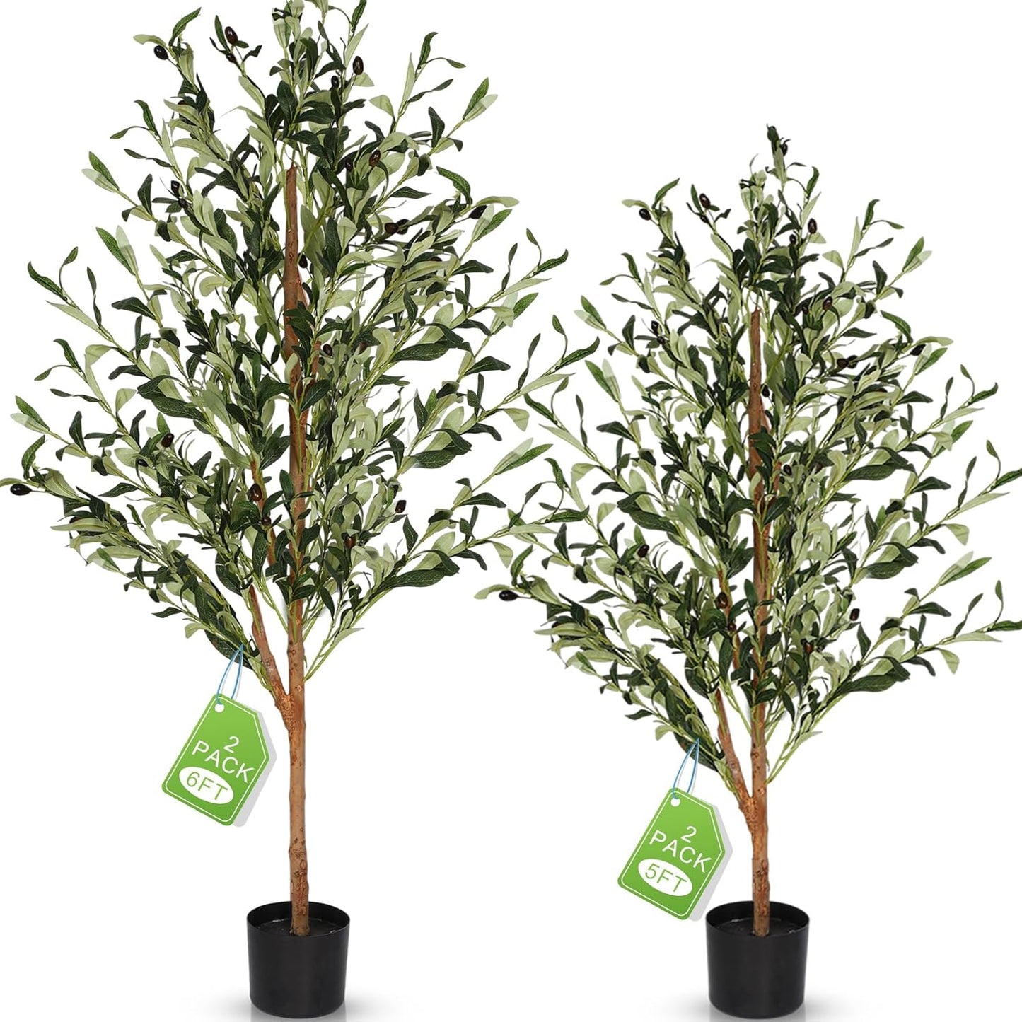 Tigeen 4 Pcs Artificial Olive Tree Tall Faux Silk Plant Artificial Plants Indoor Fake Potted Olive Trees Artificial Indoor Faux Topiary with Branches