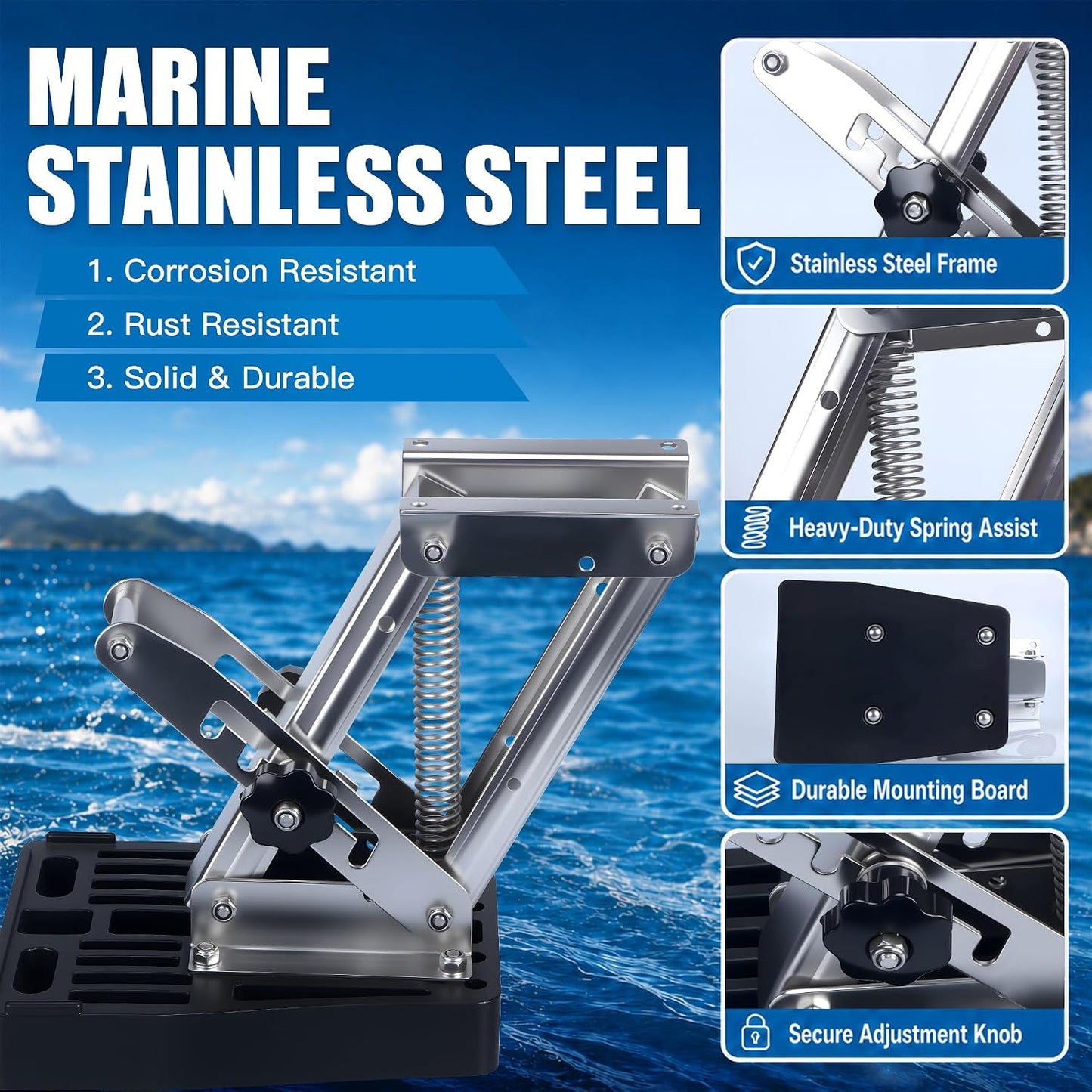 20 HP Outboard Motor Bracket, Heavy Duty Outboard Motor Mount | Stainless Steel Marine Kicker Motor Bracket, 20 HP Adjustable Auxiliary Boat Motor Mount for Yacht, Motorboats, Fishing Boats