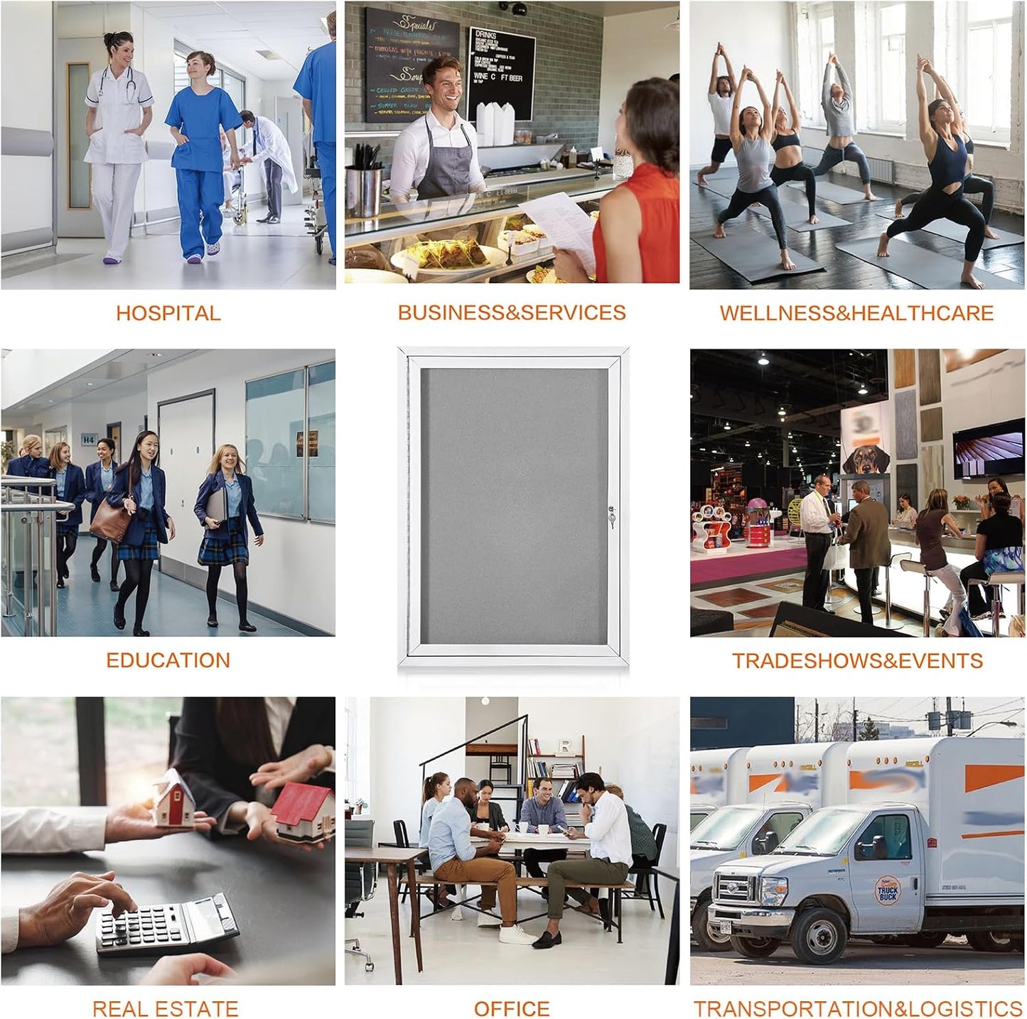 36x24 in Outdoor Bulletin Board Weatherproof Grey Felt Board | Enclosed, Tamperproof, Acrylic Locking Door, Silver Alu Frame, Wall-mounted Pin Board for Office Classroom Community Business Grey 36" x 24"