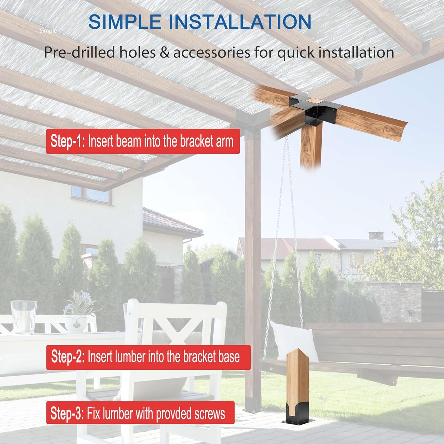 4x4 Post Base Stainless Steel - 4-Way Large Right Angle Corner Base Bracket Post Anchors with Screws for Wood Beams Lumbers