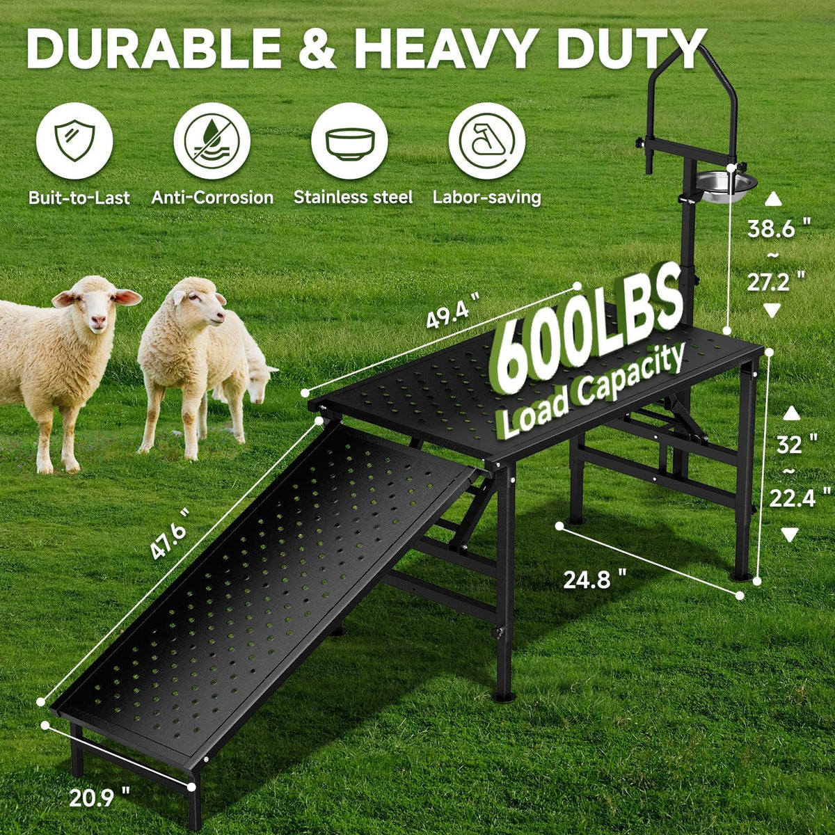 Professional Goat Milking Stand with Ramp Black with Ramp