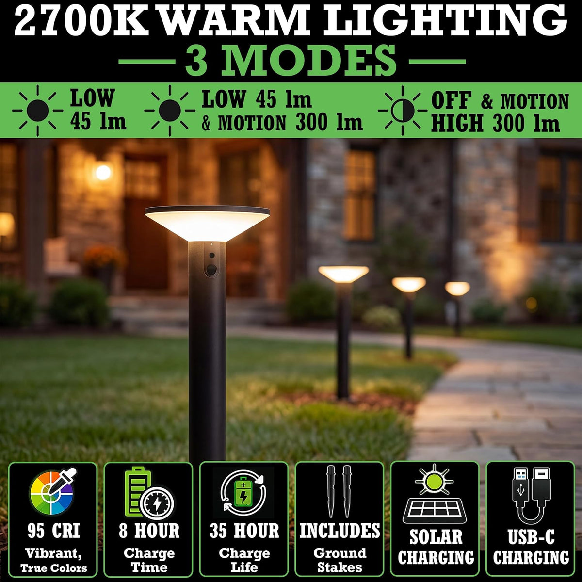 Solar Pathway Lights Victorian Series, Motion Sensor, 3 Modes, 4pk 4PK | 18" H