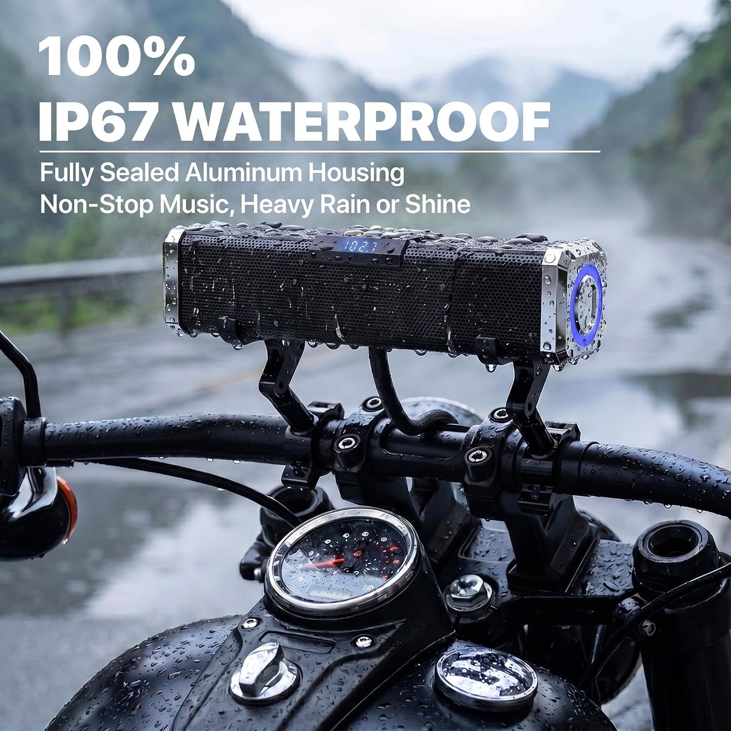 GoHawk Bluetooth Motorcycle Speakers Waterproof Radio Audio System | Built-in Amplifier, Aluminum Sound Bar, RGB Lights, FM Radio/USB, Great for Harley Motorcycle ATV