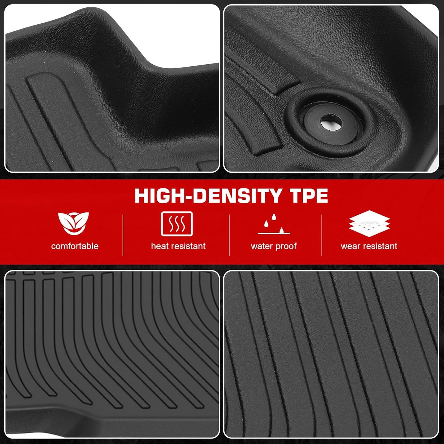 3D TPE Floor Mats, Compatible with 2017-2023 Chevrolet Bolt EV, All Weather Waterproof Anti-Slip Floor Liners, Front & 2nd Row Full Set Car Interior Accessories, Black