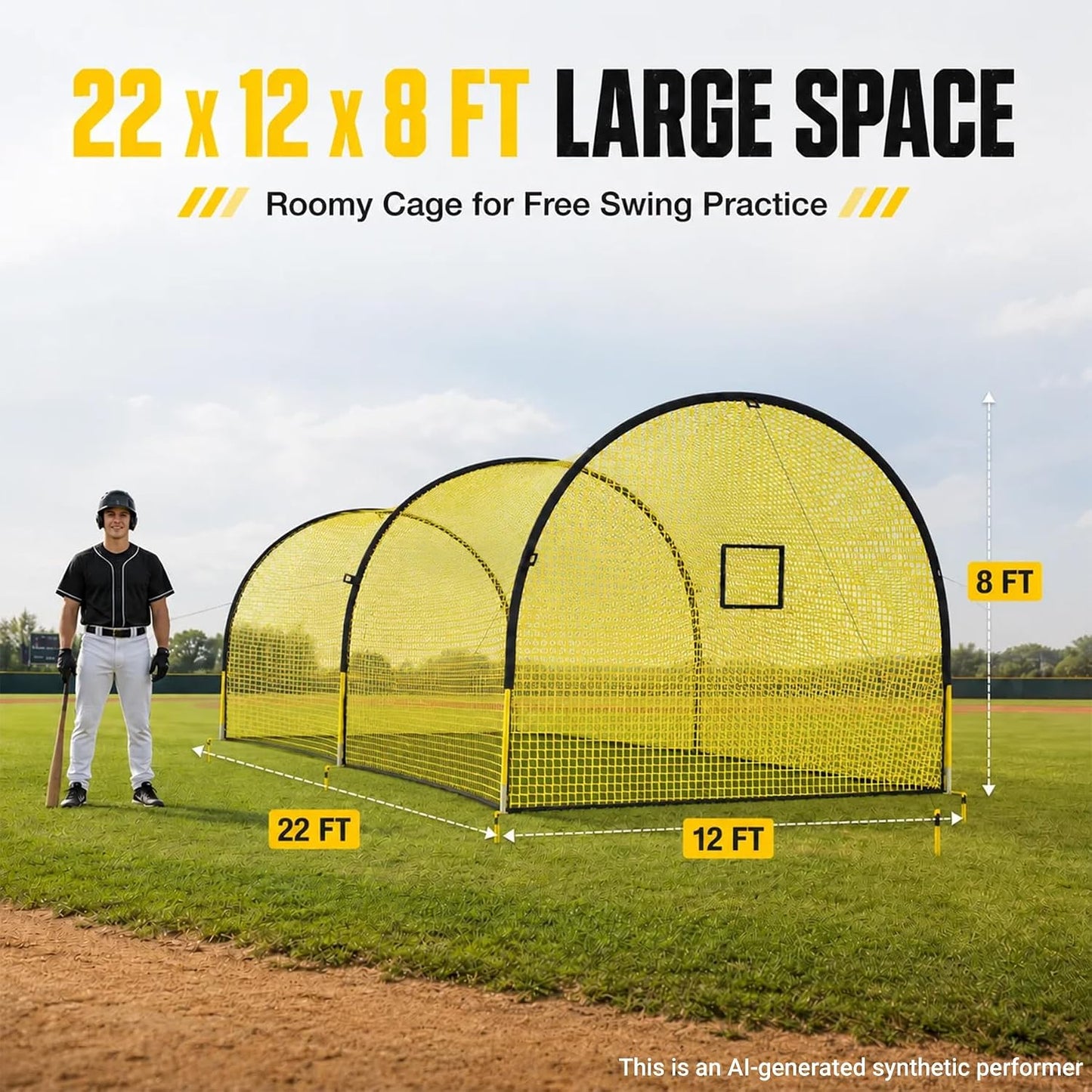 Baseball Batting Cage, 22 FT/30 FT Batting Cages for Backyard | Impact & Weather Resistant 5-Ply Net, Portable Carry Bag, Pitching Machine Compatible, Backyard, Field, Training Facility Use 22 x 12 x 8 FT