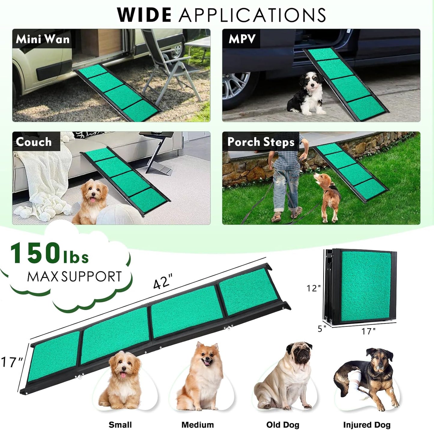 Maximum Length 71' & Width 20' Large Dog Car Ramp, Folding Dog Ramp with Anti-Slip Surface, Pet Stairs Ramp for Dogs to Get Into a SUV,Truck &