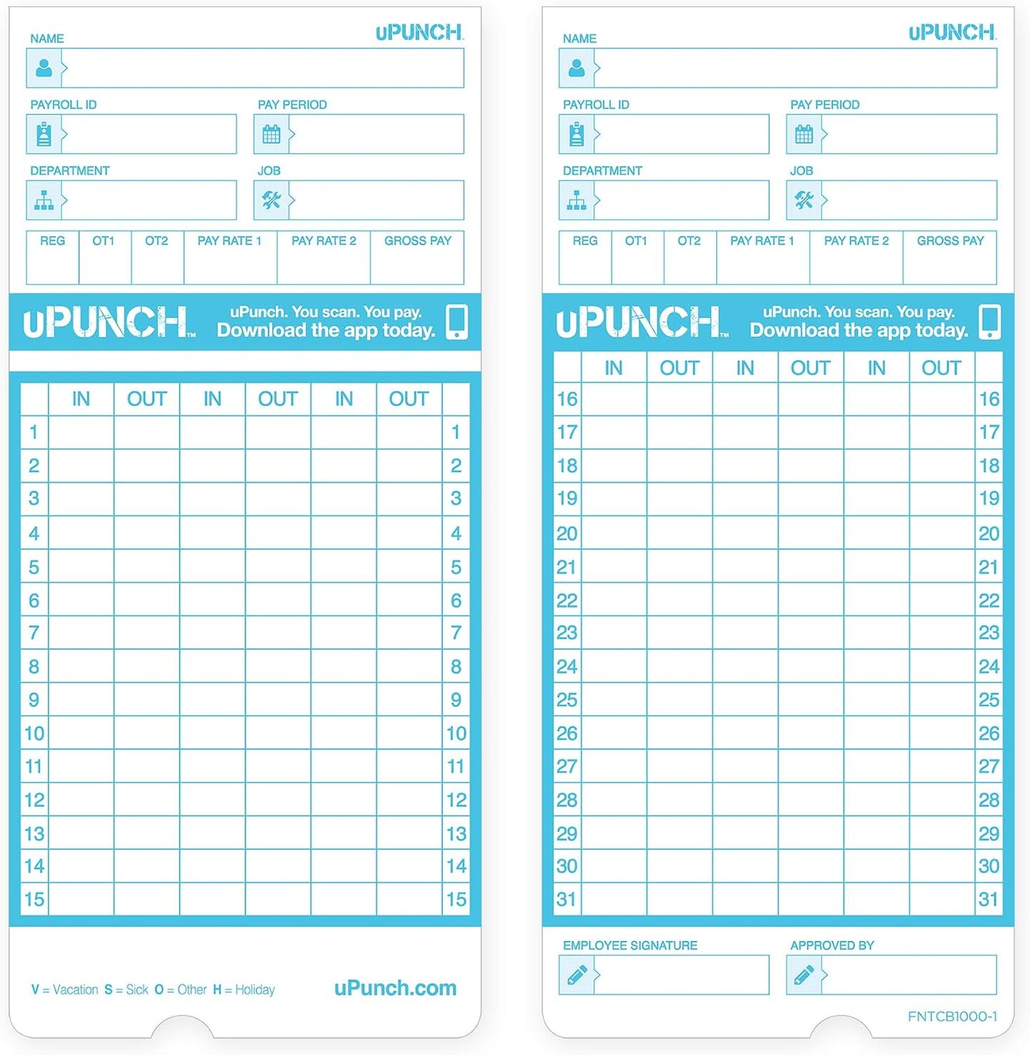 Smart Time Clock System for Small Business: Auto Align Punch Clock with Free Mobile App for Digital Time Card Management and Payroll, uPunch SB1200