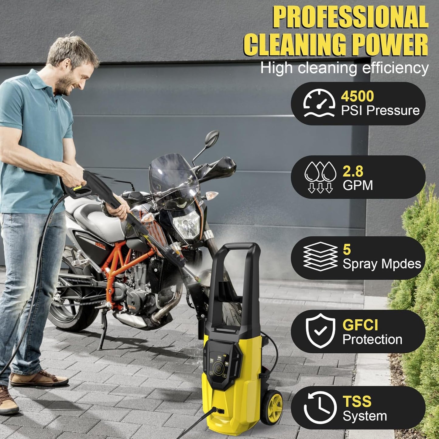 Electric Pressure Washer,1700PSI Max 1.8GPM Power Washer with Touch Screen Adjustable Pressure, 5 Nozzle and 35 Foot Hose,35 Foot Power Cord