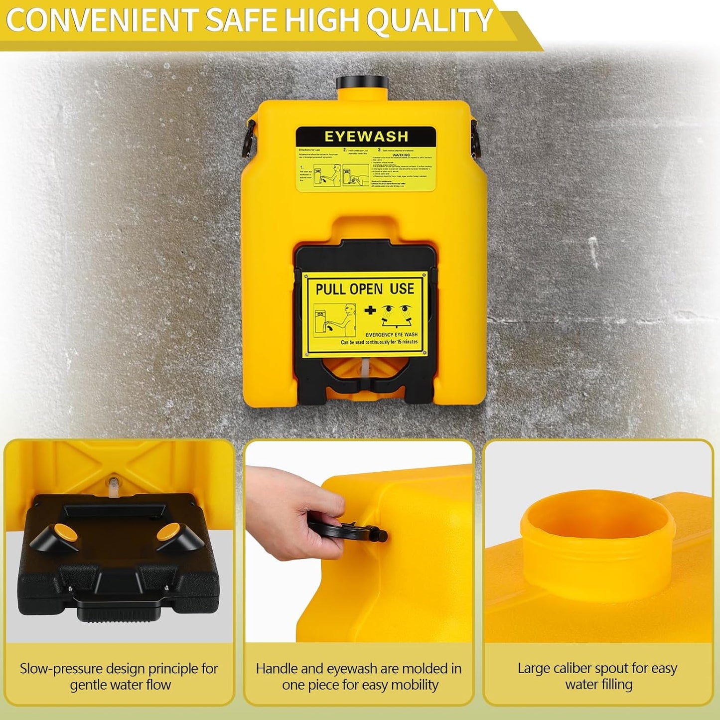 14 Gallons Eye Wash Station OSHA-Approved, Wall Mounted Eyewash Station Lasting for 15 Minutes