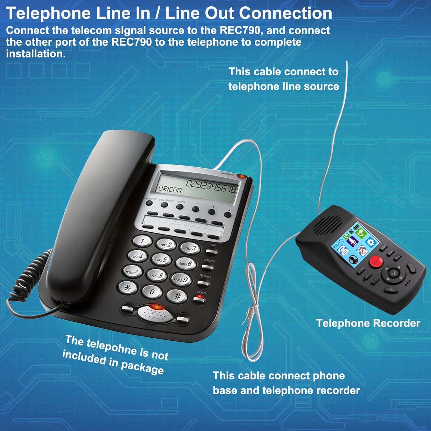Analog Telephone Recorder, 32GB Automatic Call Recording with Time Stamp, Answer Machine, Remote Access, Call ID Block, Do Not Disturb