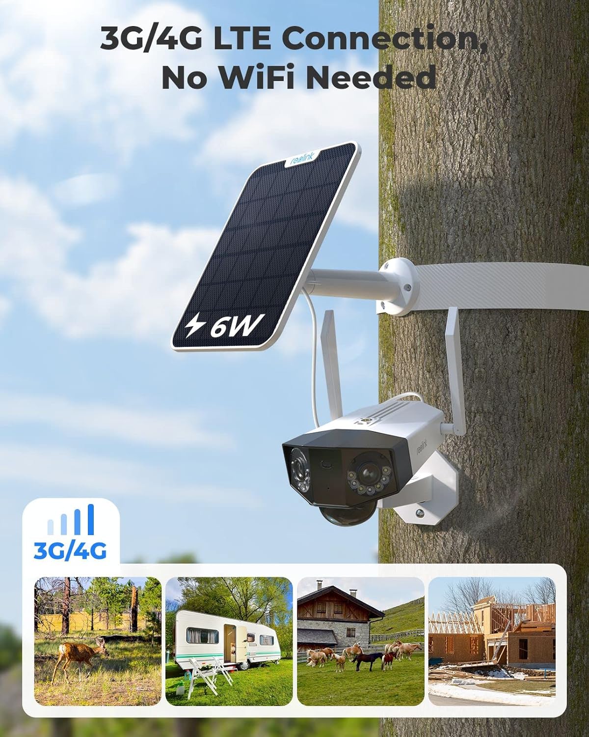 REOLINK Duo 2 LTE + SP - 4G LTE Cellular Security Camera Wireless Outdoor, Dual Lens, 6MP 180 Wide Angle, Continuous Solar Powered, Color Night