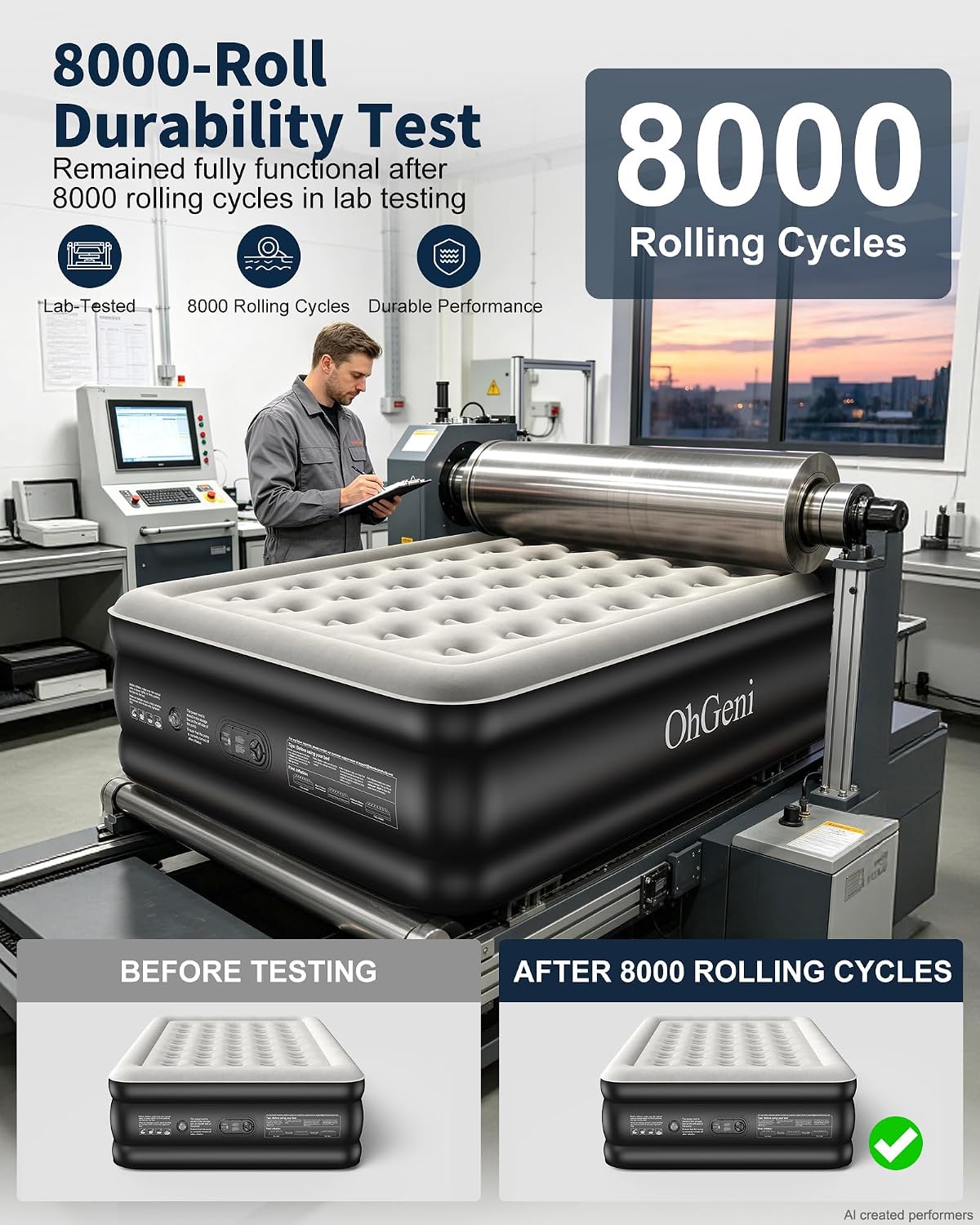 OhGeni 22" Raised Air Mattress Queen with Built in Pump, Inflatable Blow Up Mattress, Upgraded Surface Portable Bed for Home, Camping, Colchone Inflable, Ideal Sleep Solution for Guests, 650lbs