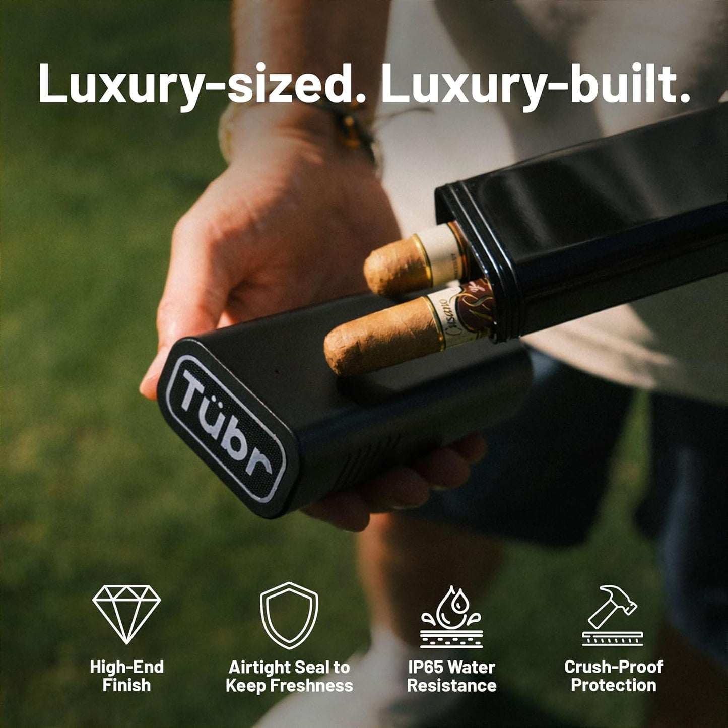 TUBR Gordo Anodized Premium Cigar Case - Airtight, Waterproof, Crush-Resistant Cigar Holder for 2 - Portable, Odor Proof, Aircraft-Grade Container, Carrying Storage Unit for Travel, Business (Raven)